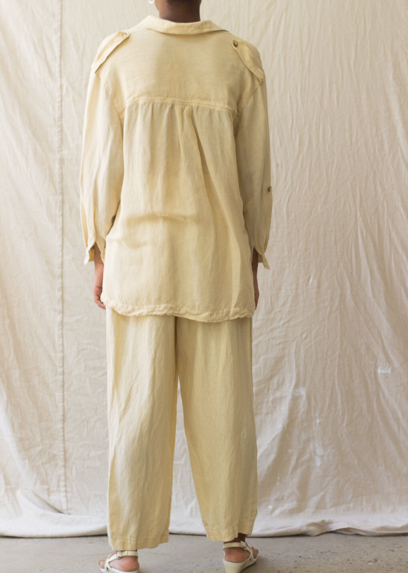 1980s Buttercreme Rayon Linen Slouchy Two Piece Ensemble