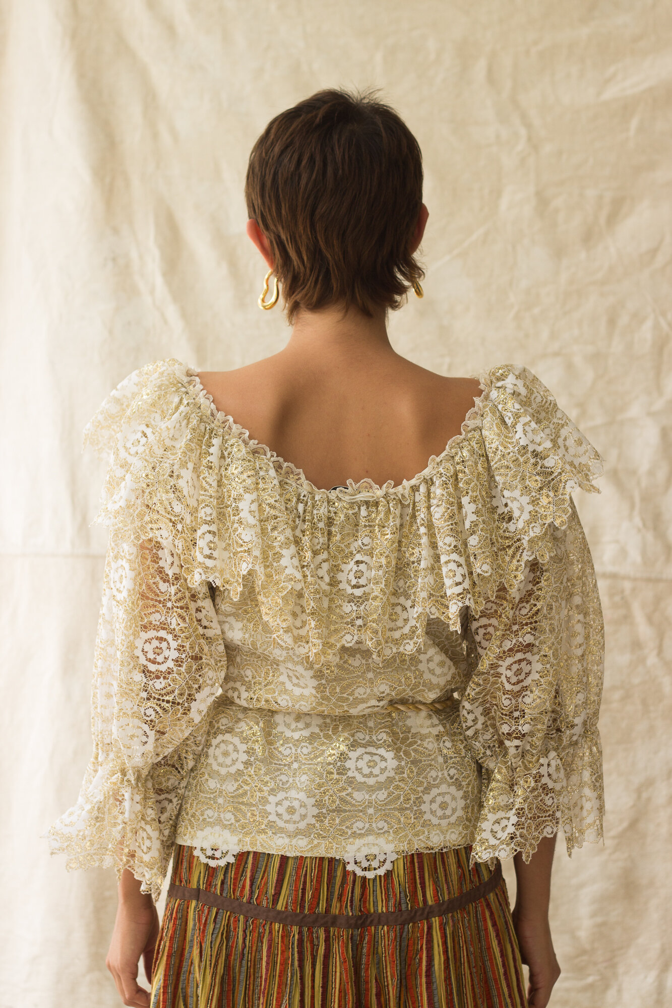 ACA 1970s Giorgio Beverly Hills Lace Peasant Top