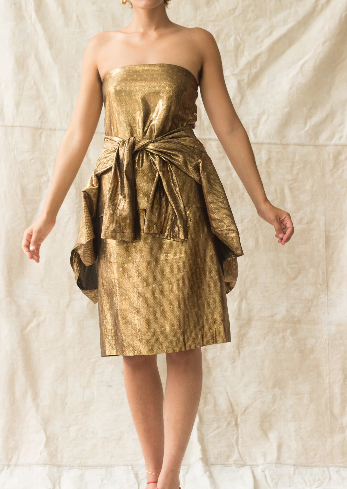 ACA 1970s Calvin Klein Gold Lam Polka Dot Suit  Wayward Collection