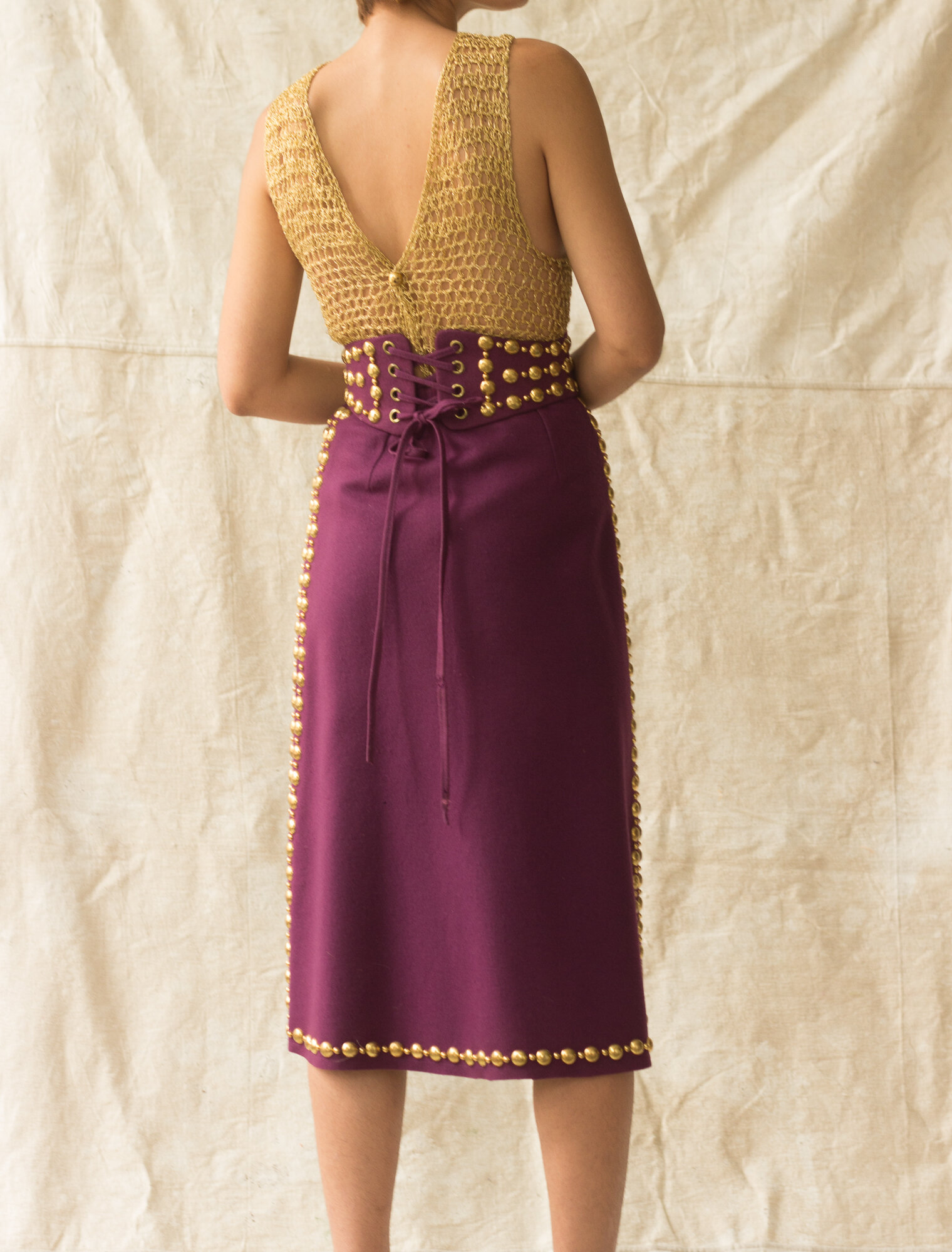 ACA 1969 Adolfo Byzantium Purple Studded Skirt and Belt
