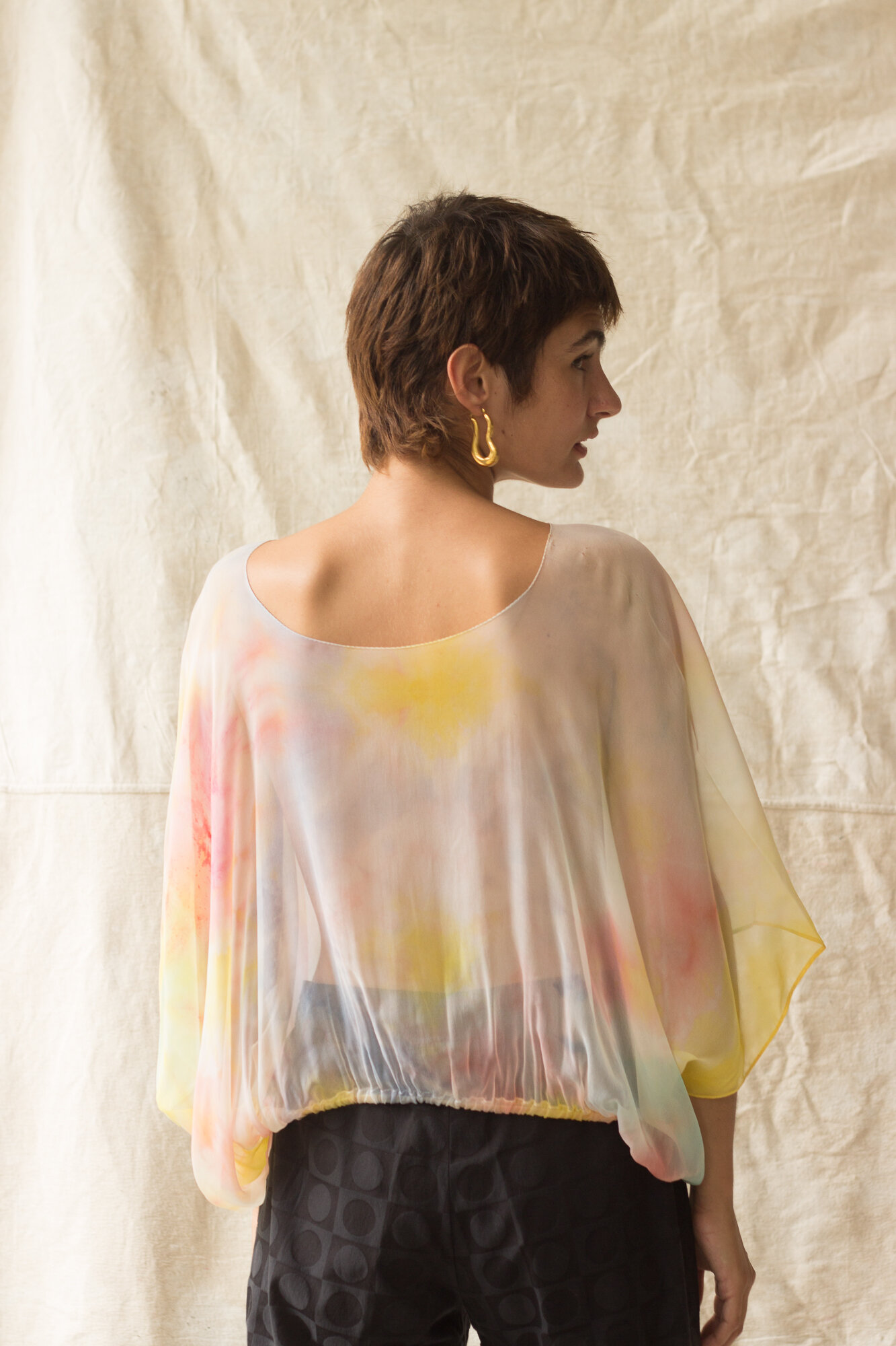 ACA 1970s Silk Chiffon Tie Dye Blouse