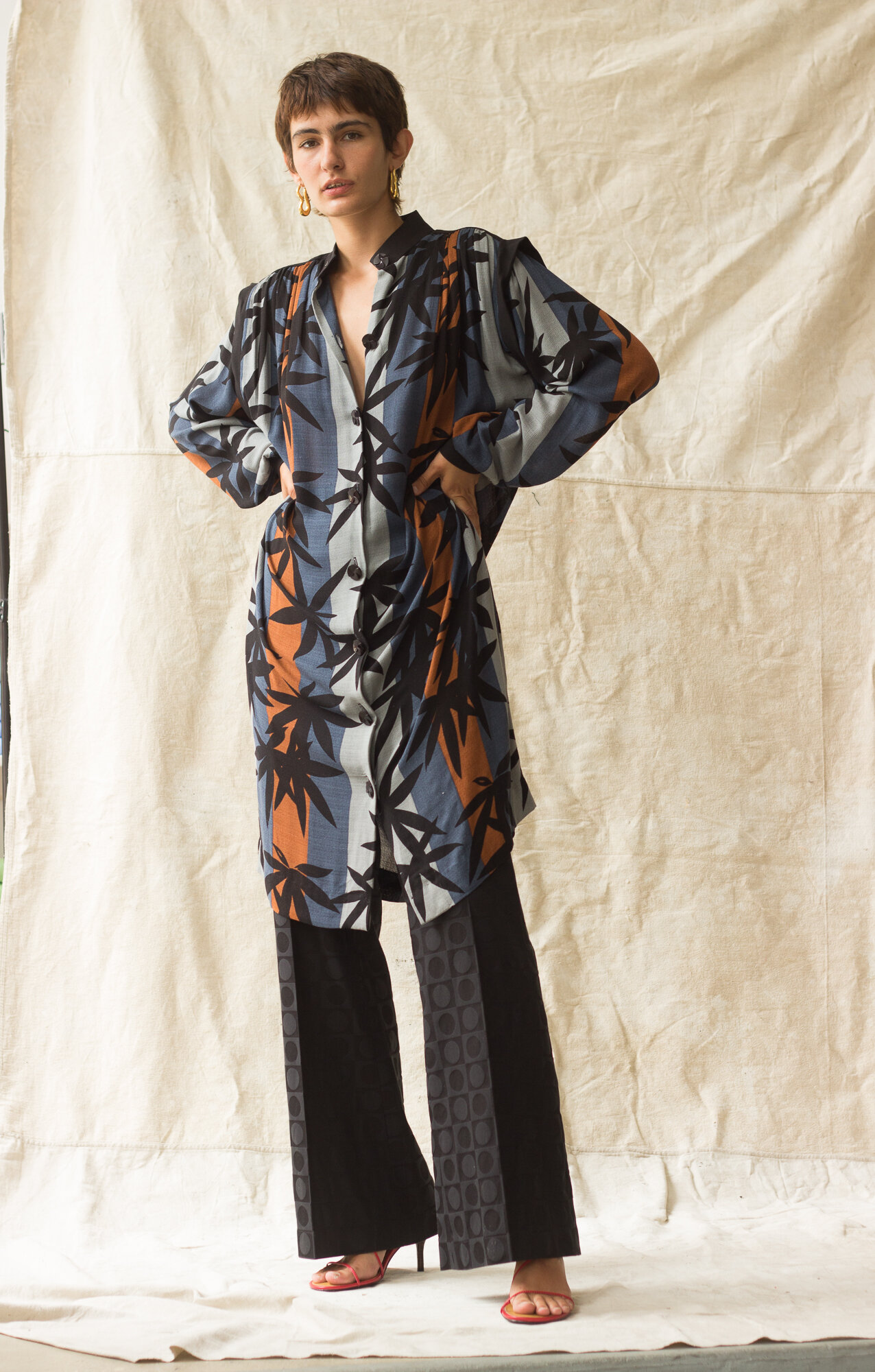 ACA 1970s Lanvin Cotton Crepe Palm Print Duster