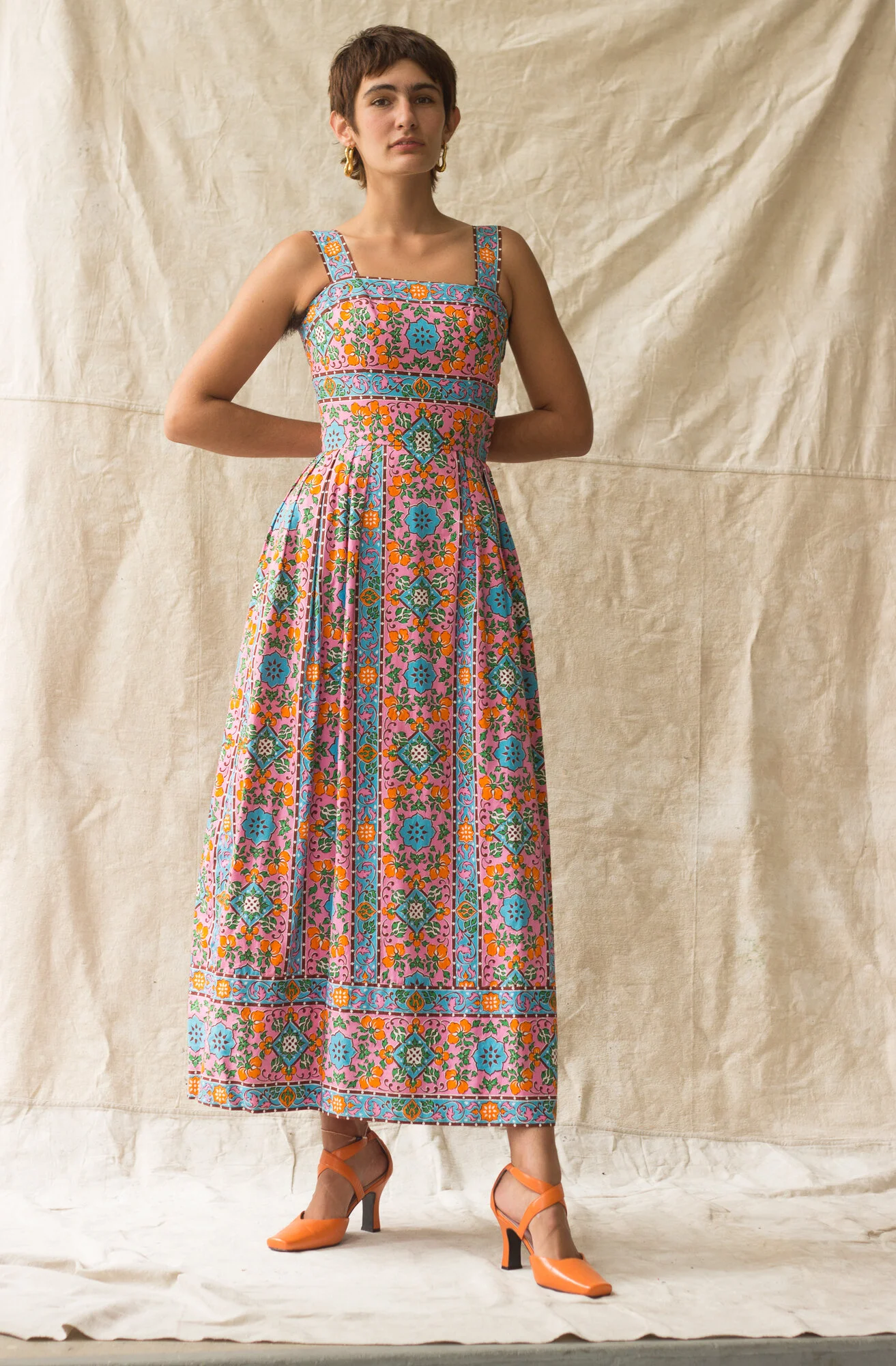 chinese dress ladies Blue and White Floral Cotton Block Print Duster/Maxi Dress L/XL / Other