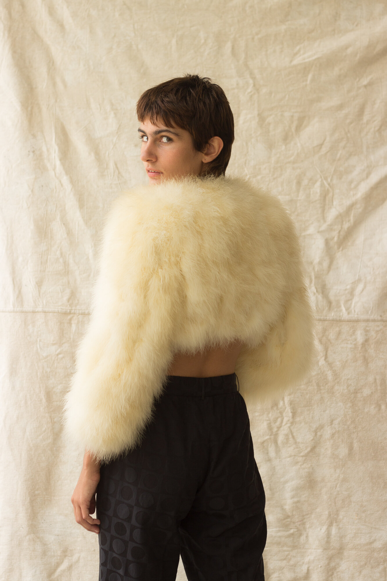 1970s Saks Fifth Avenue Marabou Cropped Jacket