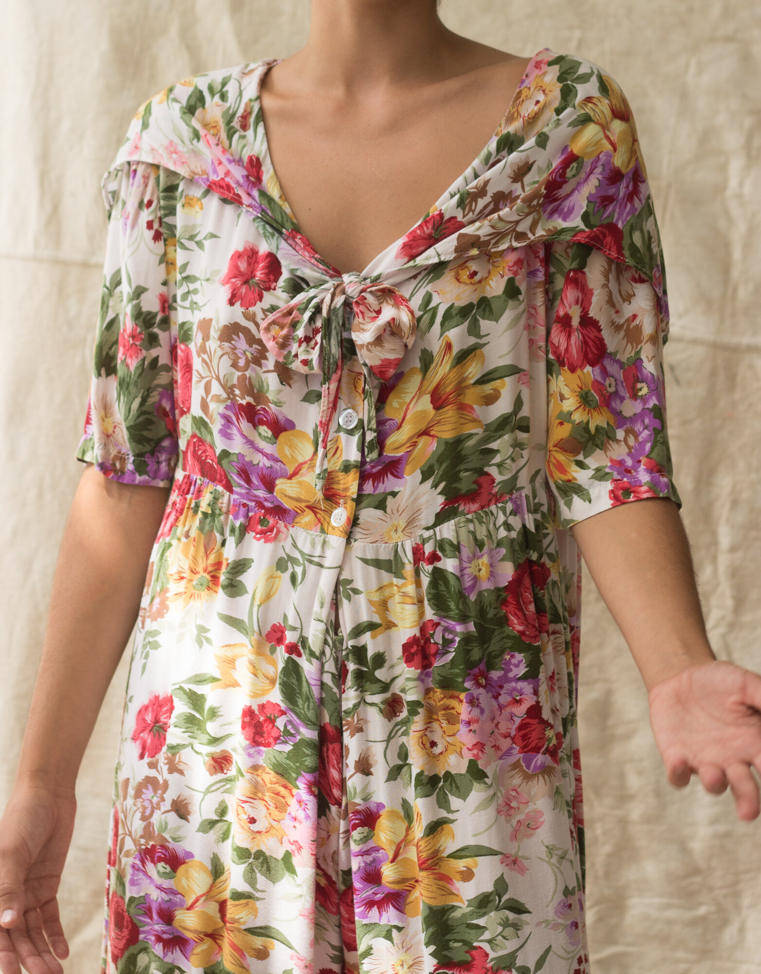 1980s Floral Rayon Palazzo Pants Jumpsuit