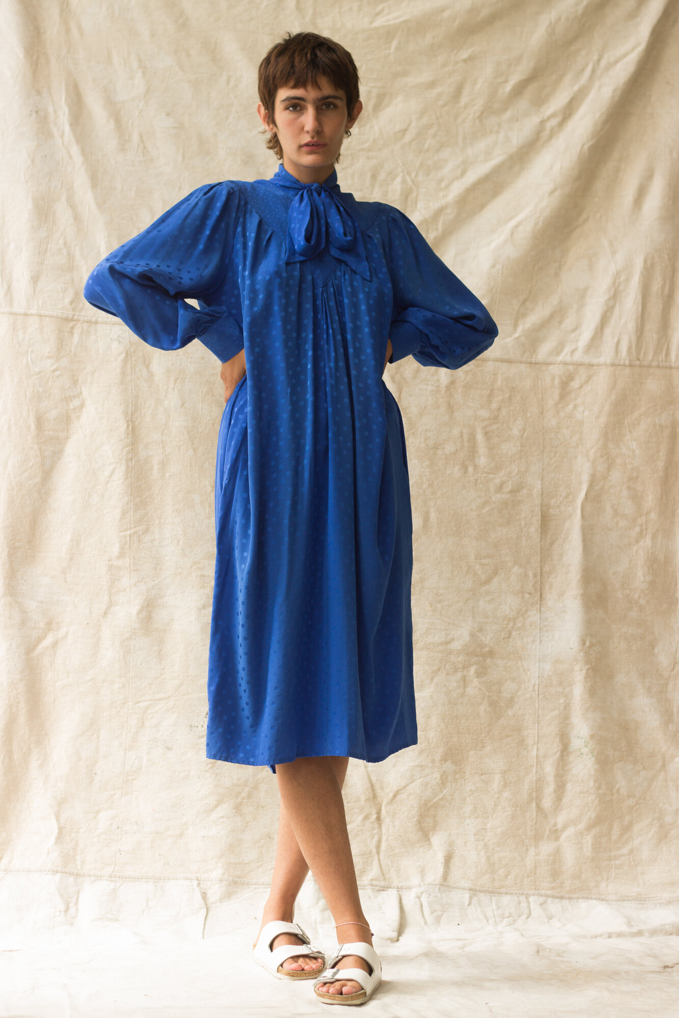 1980s Klein Blue Silk Smock Dress  Wayward Collection