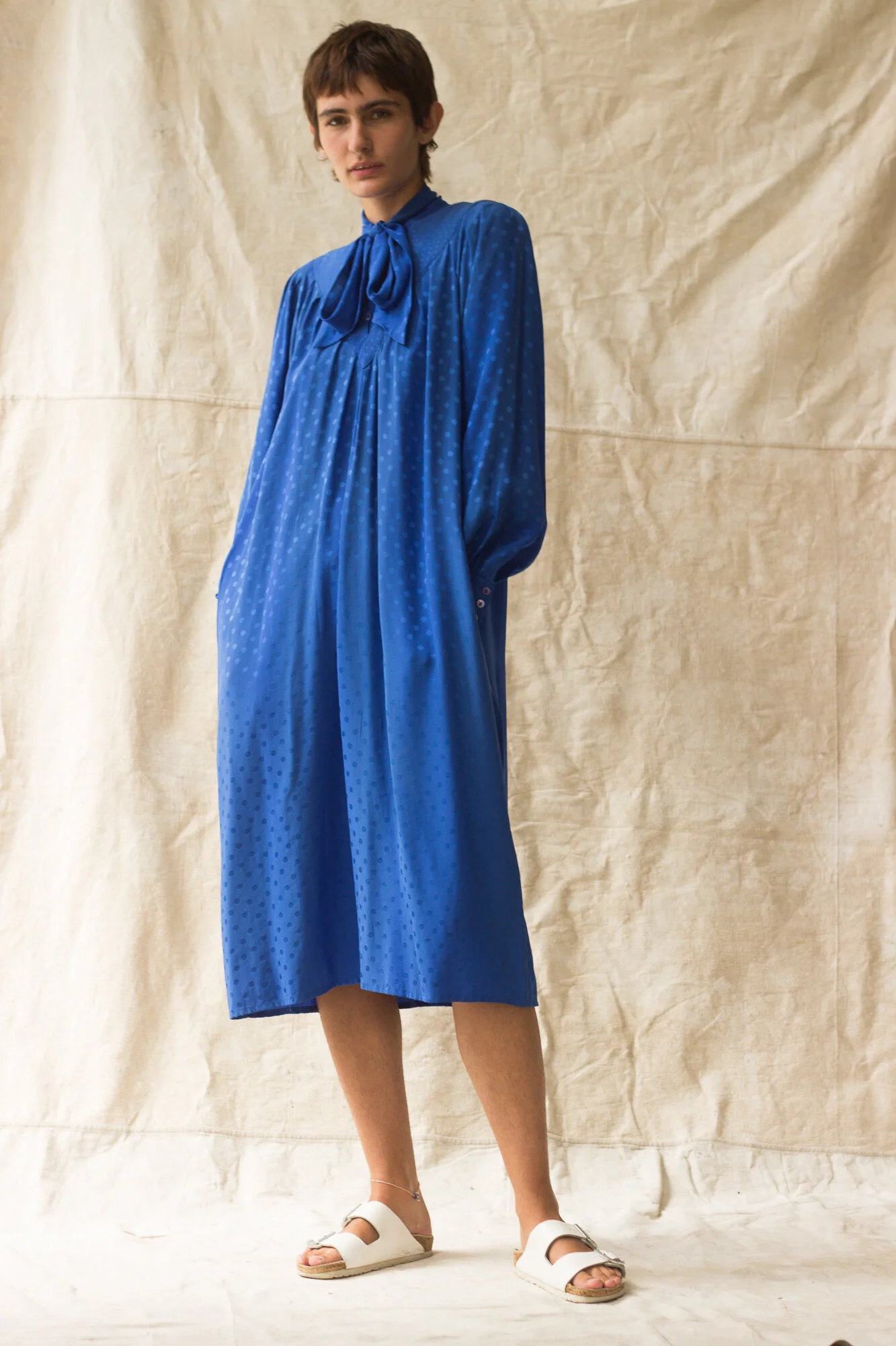 1980s Klein Blue Silk Smock Dress  Wayward Collection