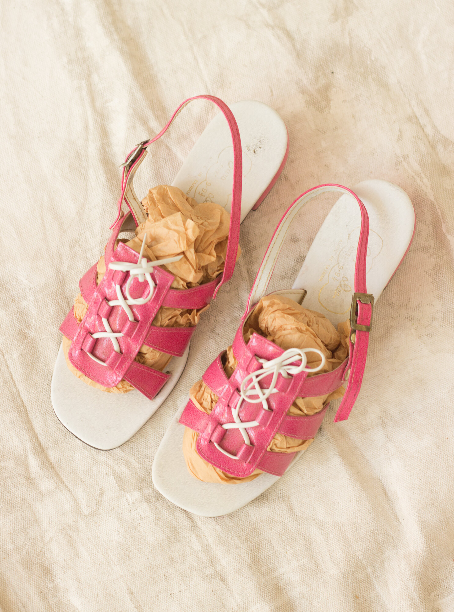 1960s Pink Lace Up Slingback Sandals - Size 9 1/2 B