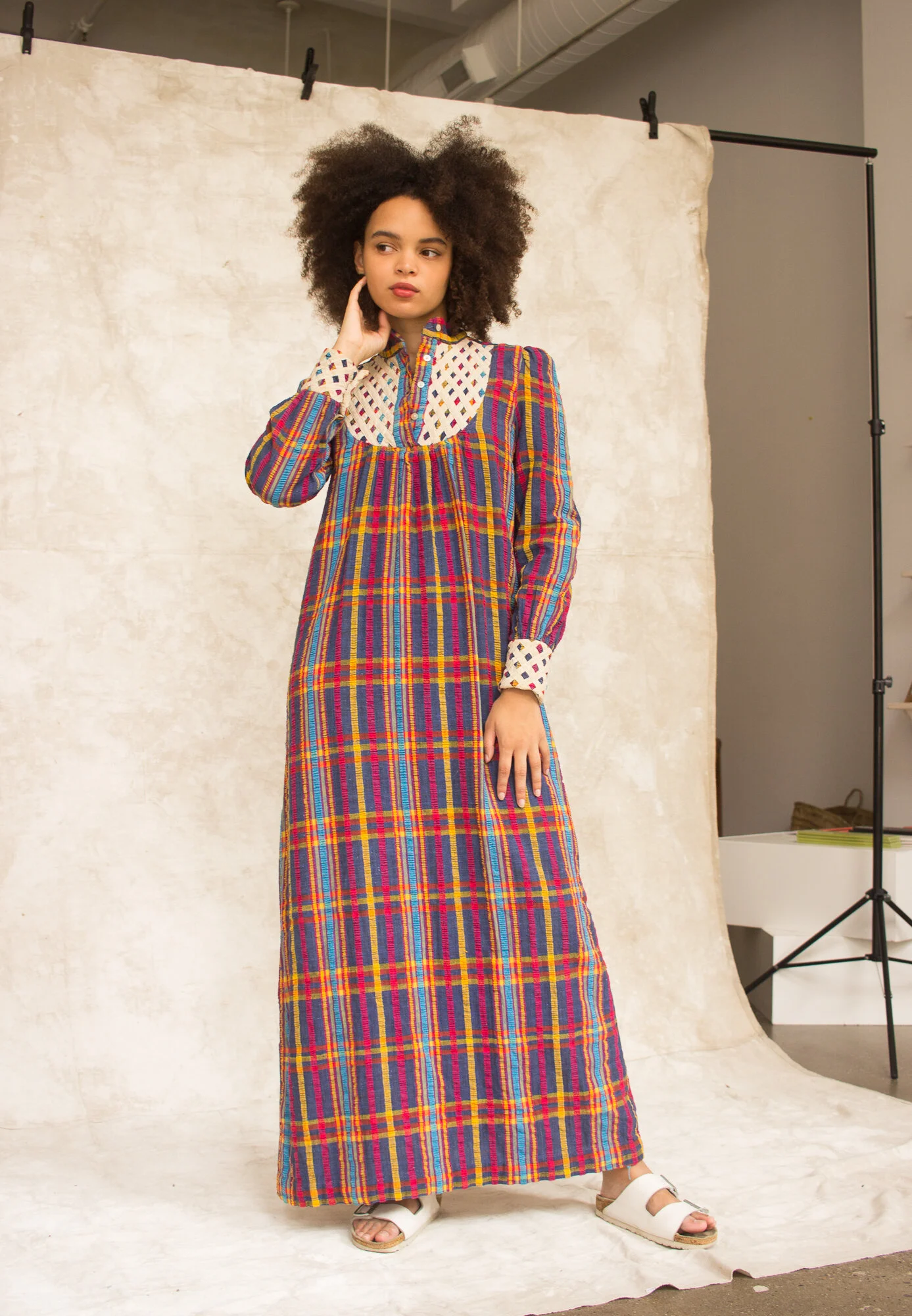 white christmas dresses Bonton Long Check Elaine Carreau Madras Dress – Buttons and Bows main image 1