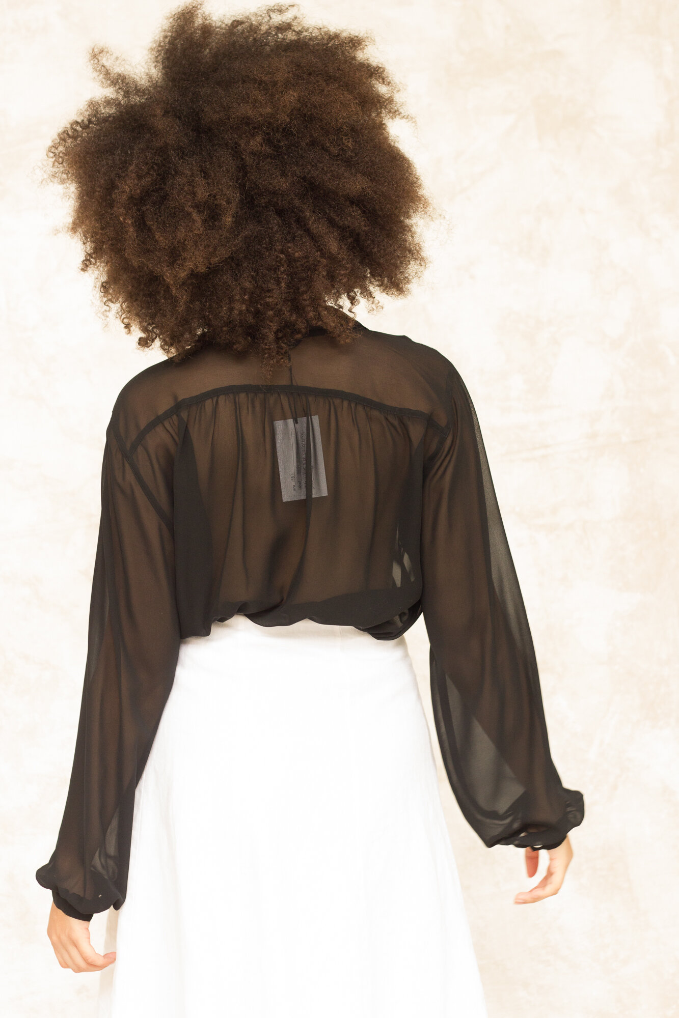 1980s Inky Black Sheer Double-Breasted Blouse - Size L