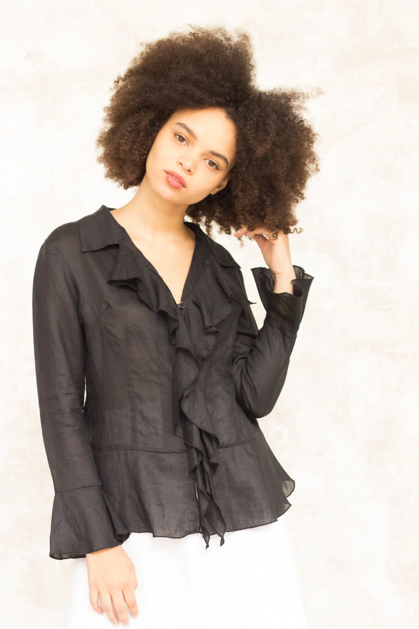 1990s Sheer Linen Poet Blouse - Size M