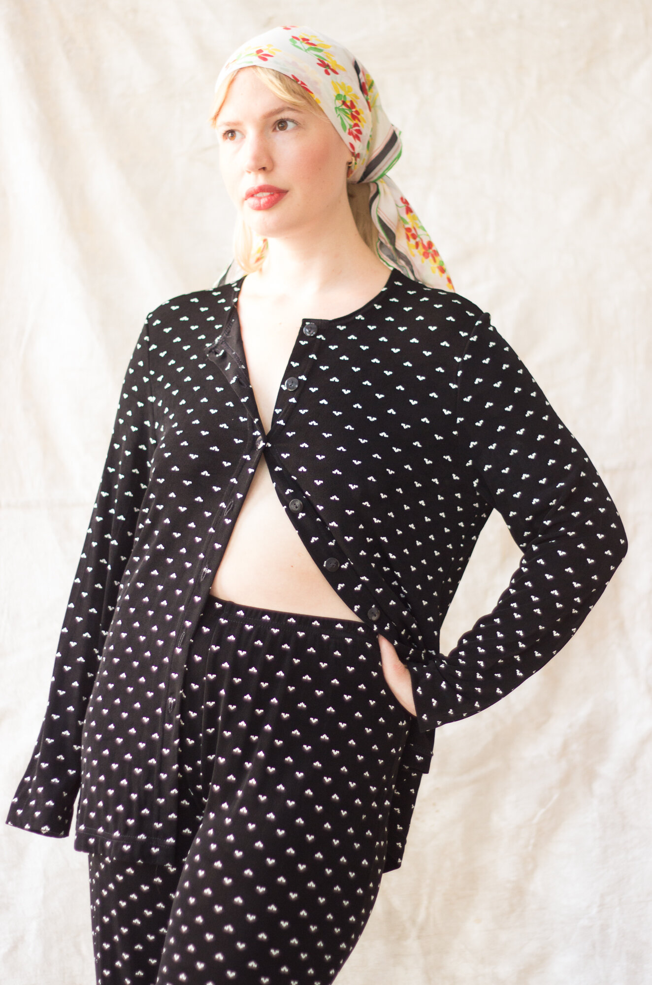 1990s Softwear Black and White Jersey Two Piece Set