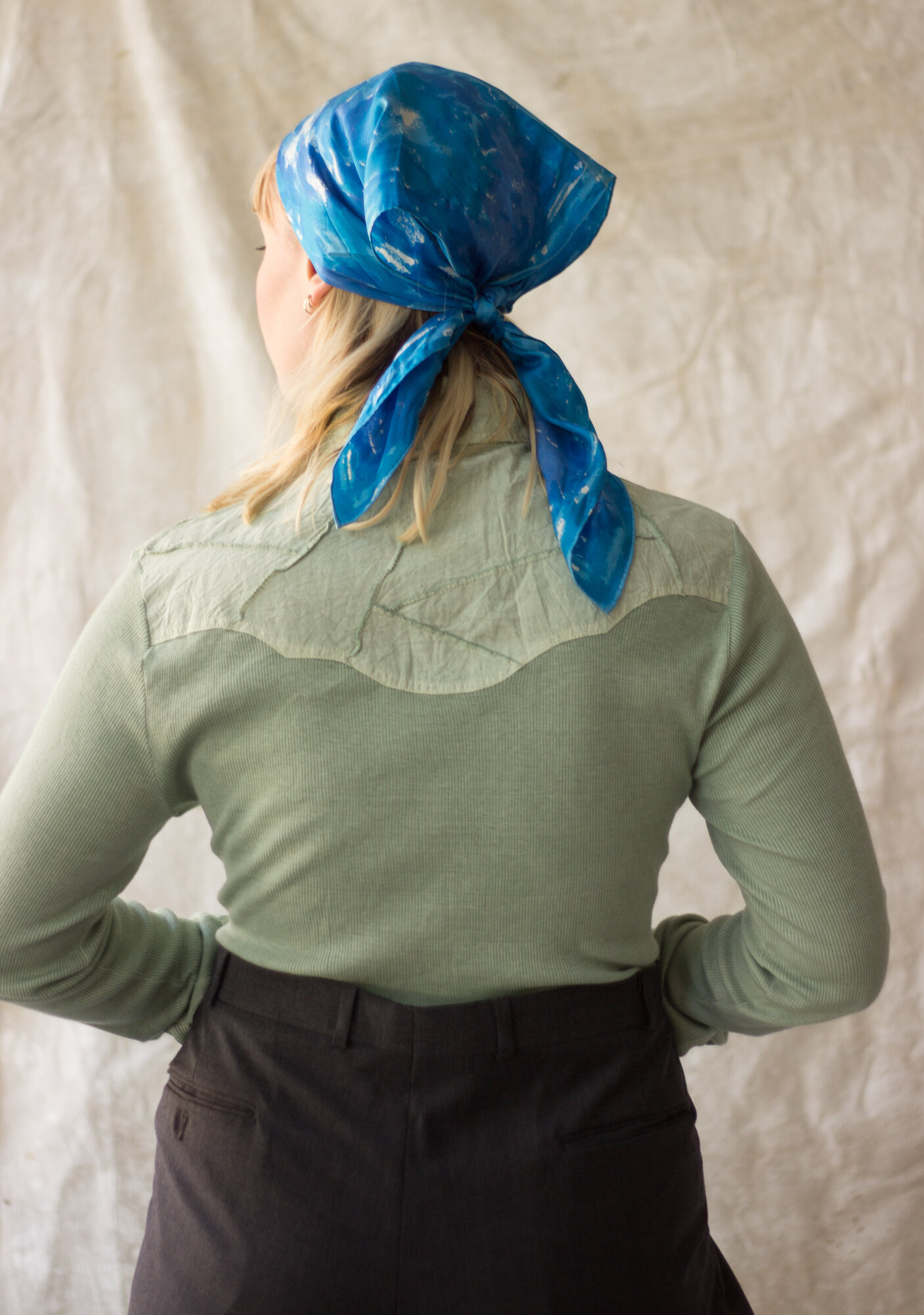 1970s Britannia Sage Green Ribbed Jersey and Patchwork Shirt