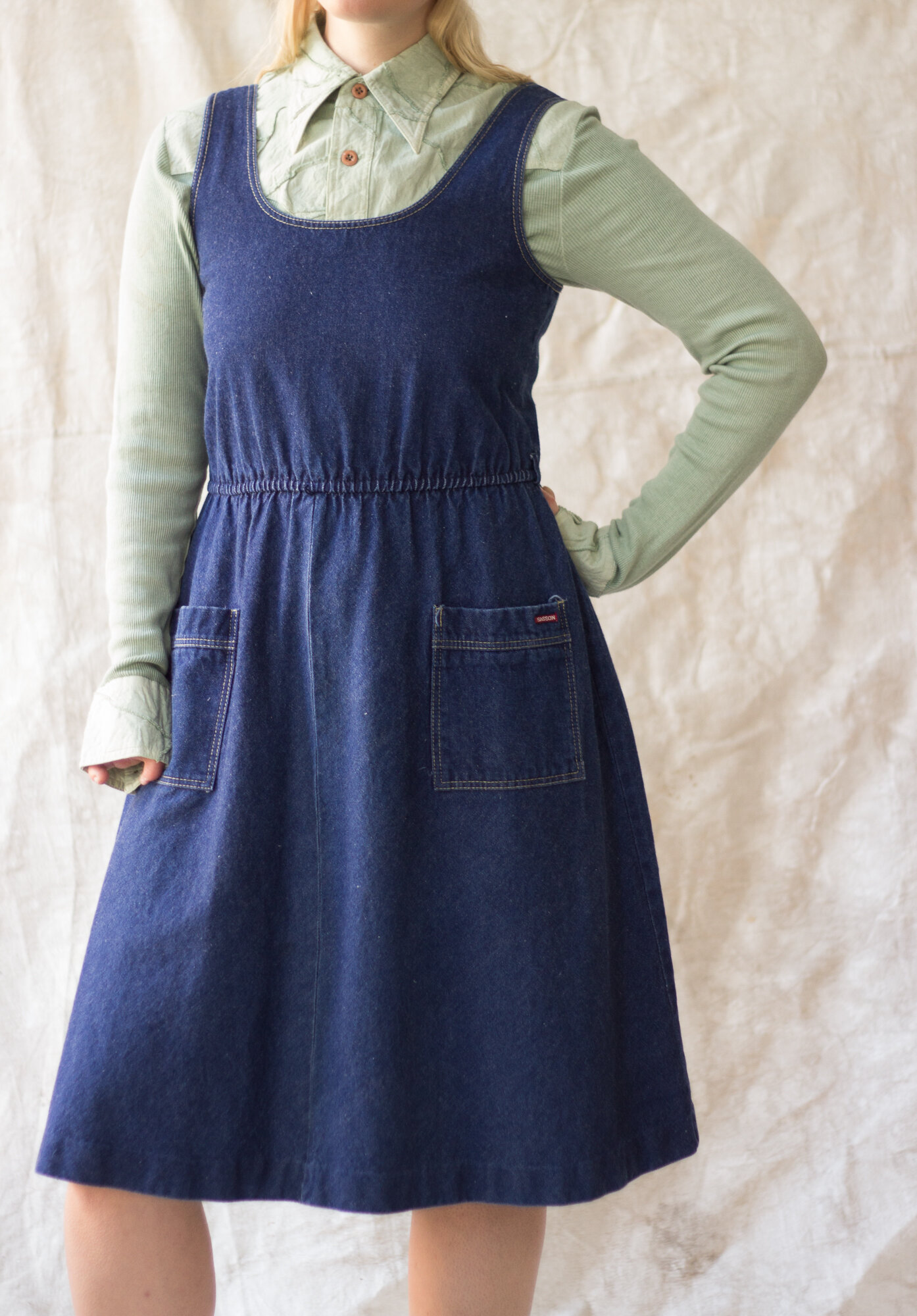 1970s Sasson Denim Jumper Dress