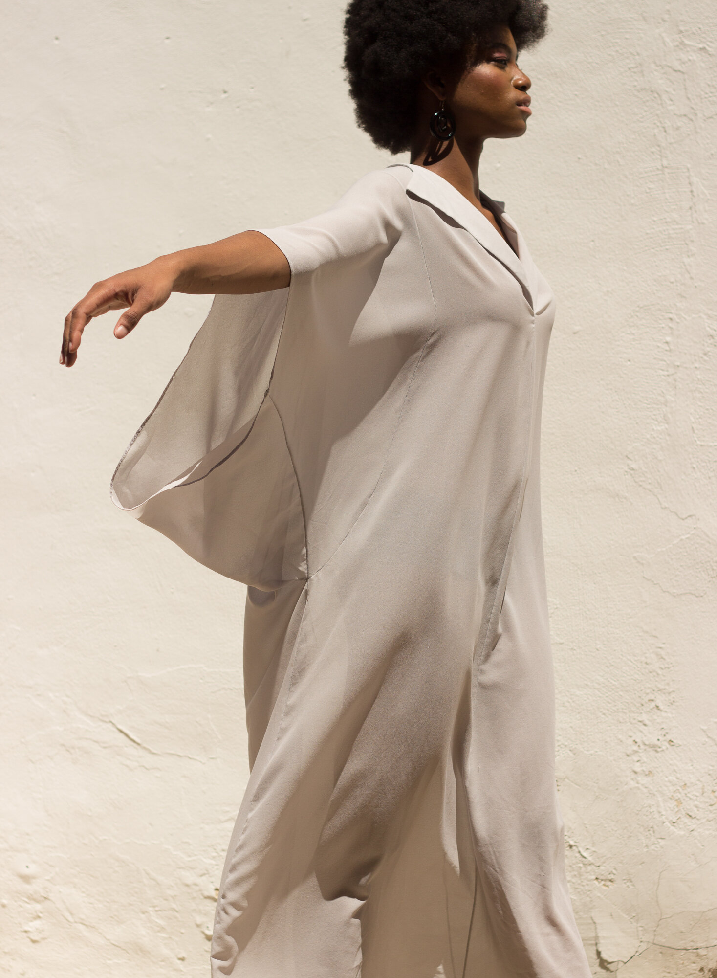 1970s Christian Dior Dove Gray Sheer Kaftan