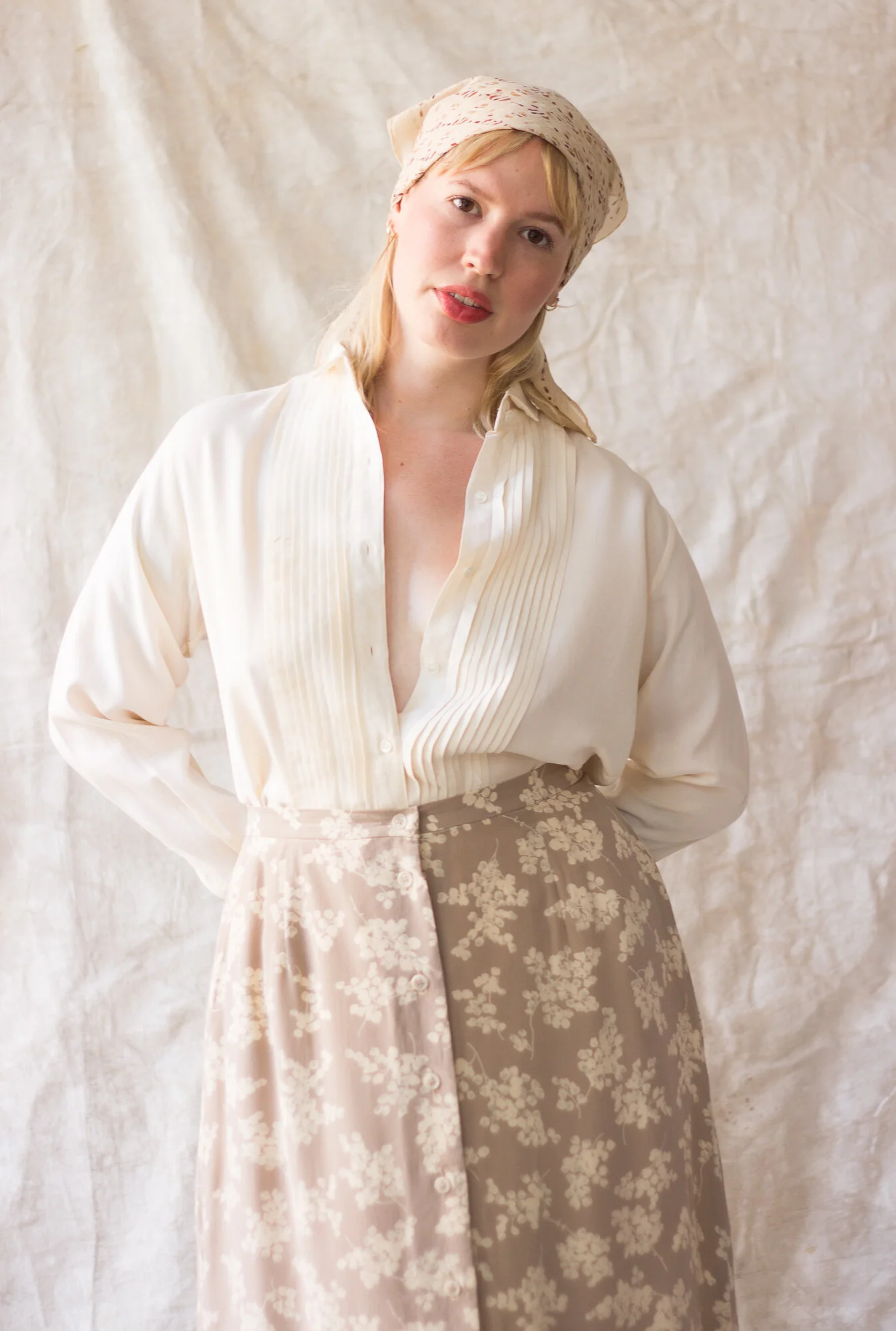 1980s Bloomingdale's Silk Tuxedo Blouse