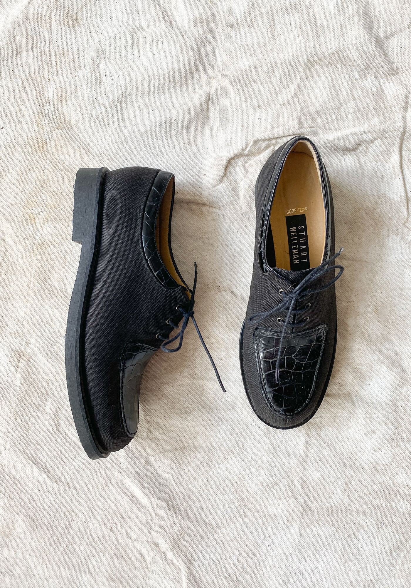 1990s Stuart Weitzman Canvas and Croc Oxfords