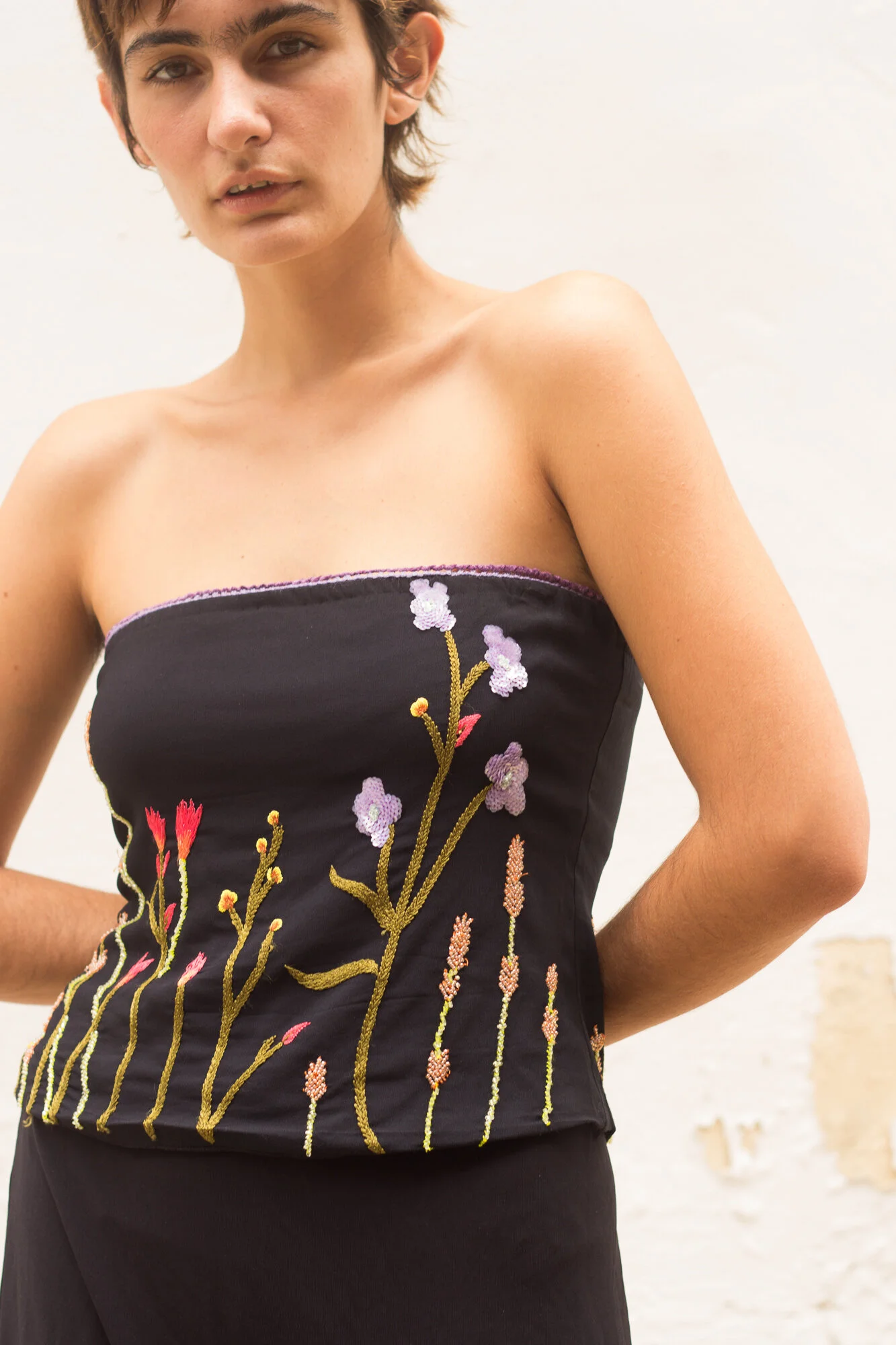 1990s Nicole Miller Beaded Floral Tube Top — Wayward Collection