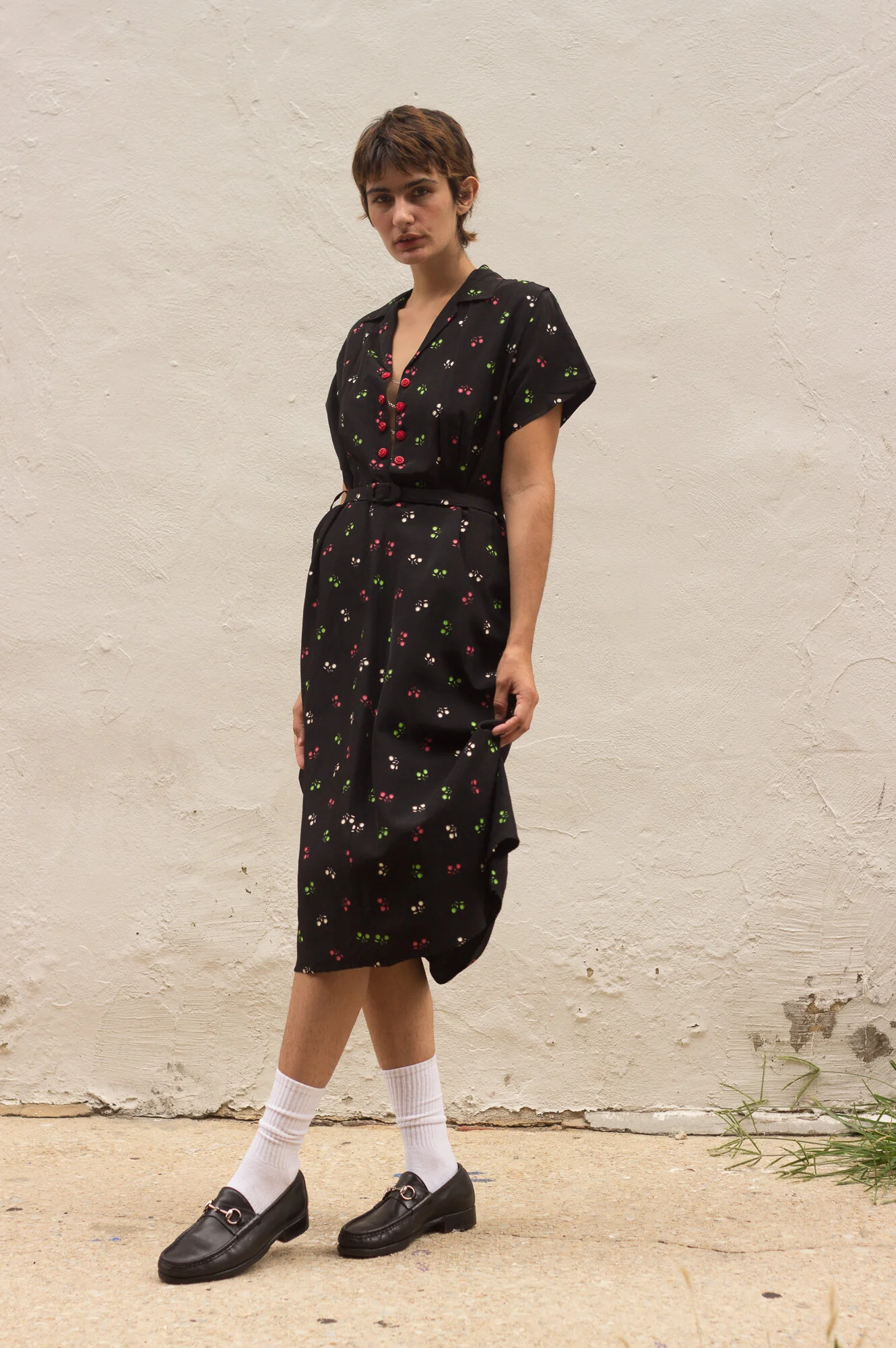 red casual dress with sleeves The Polka Dot Ruffle Wrap sexy cosplay outfits COLOR:BLACK EMBROIDERY a v shaped neckline Country Club Brunch Mini