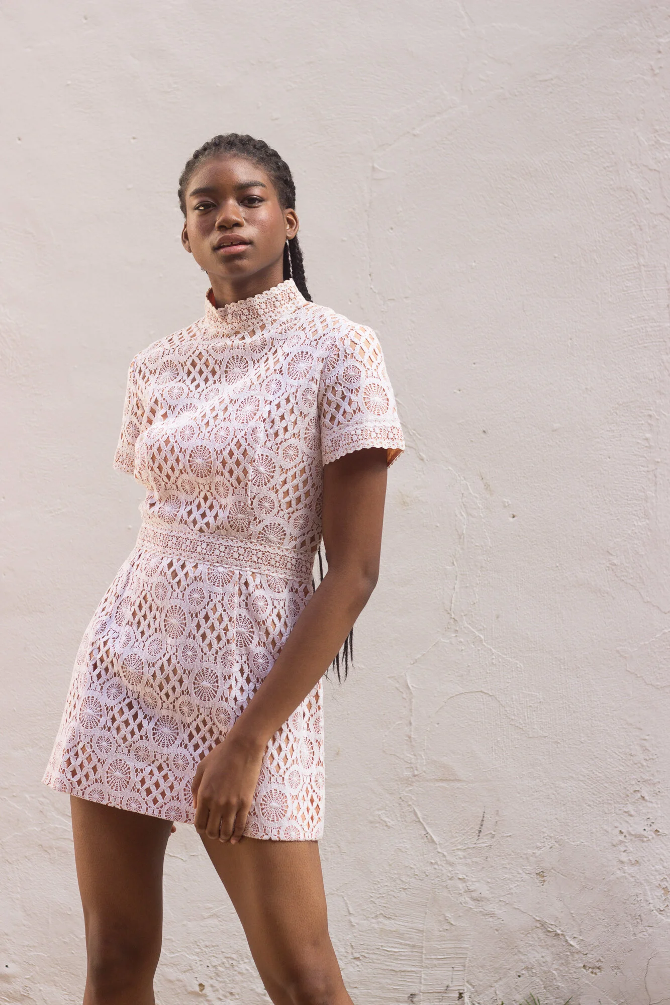 1960s High Collar Crocheted Mini Dress  Wayward Collection