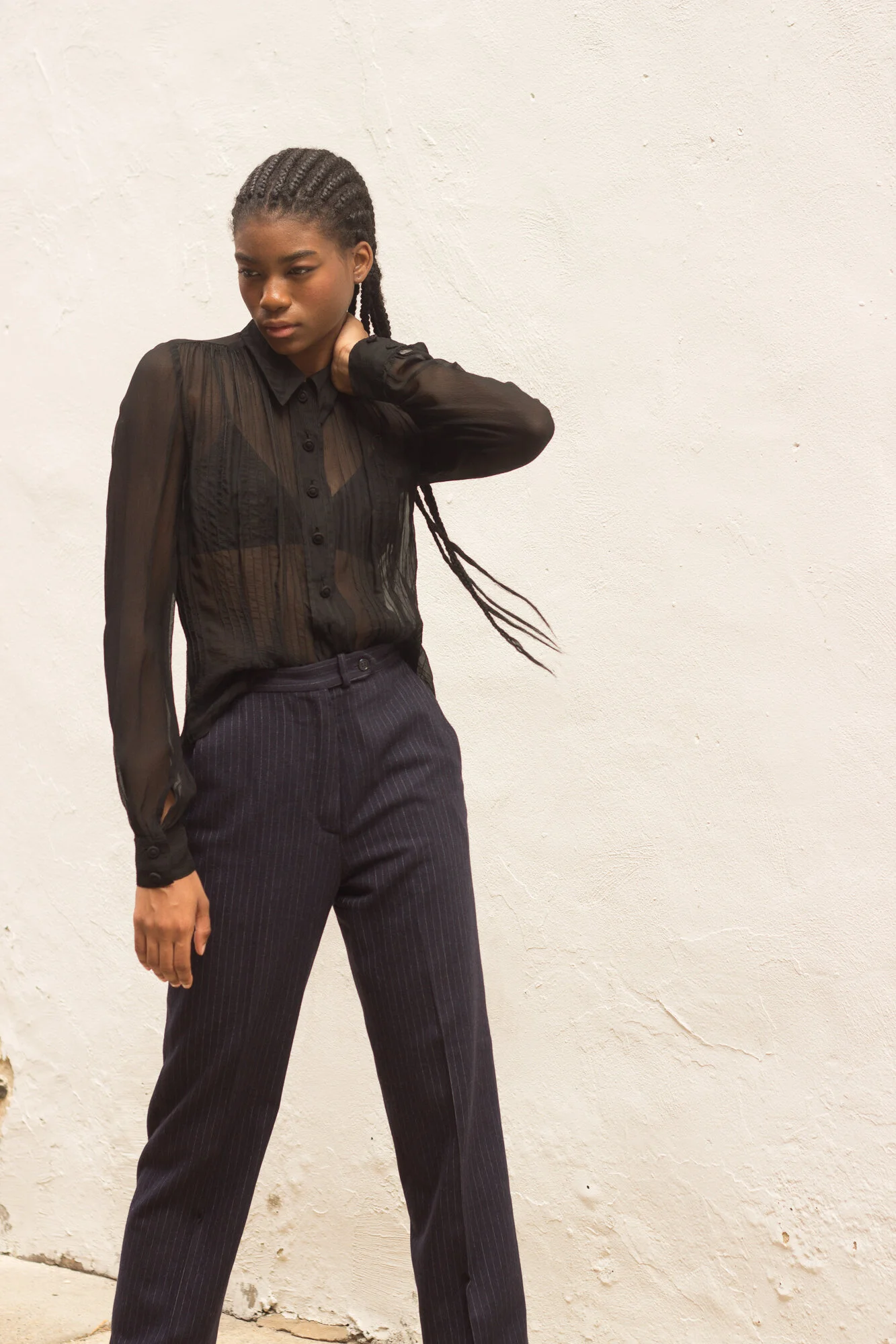 1930s Black Silk Chiffon Pin Tuck Blouse — Wayward Collection