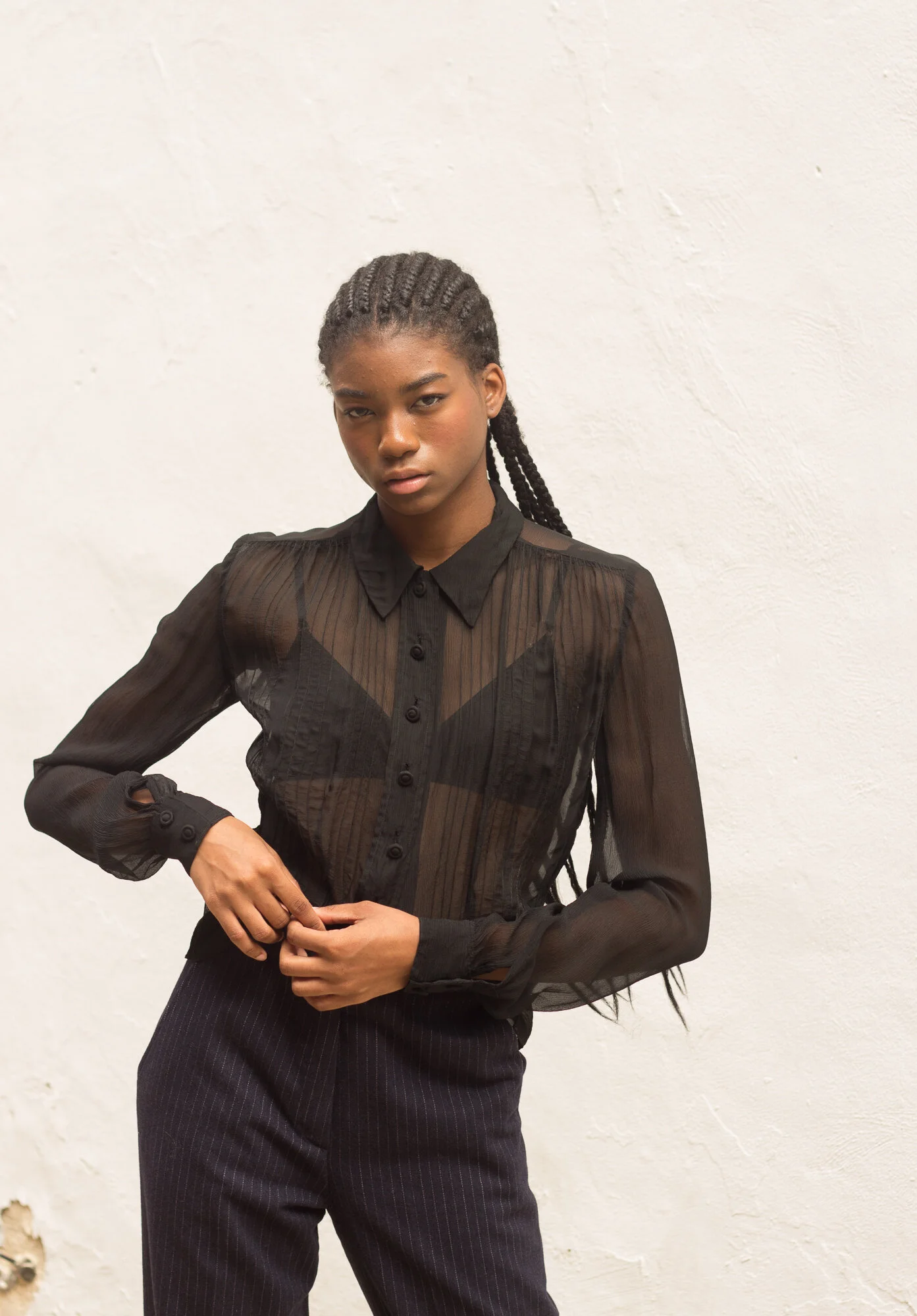 1930s Black Silk Chiffon Pin Tuck Blouse — Wayward Collection