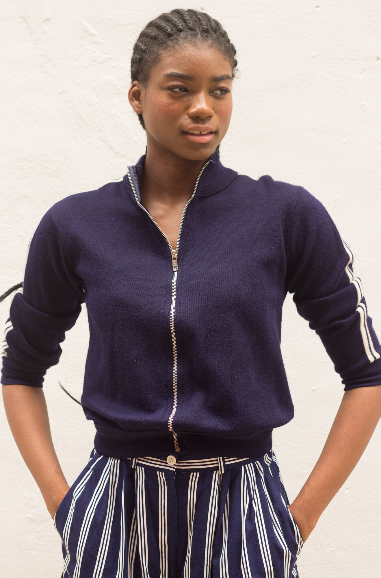 1980s Navy and White Pinstriped Cotton Culottes