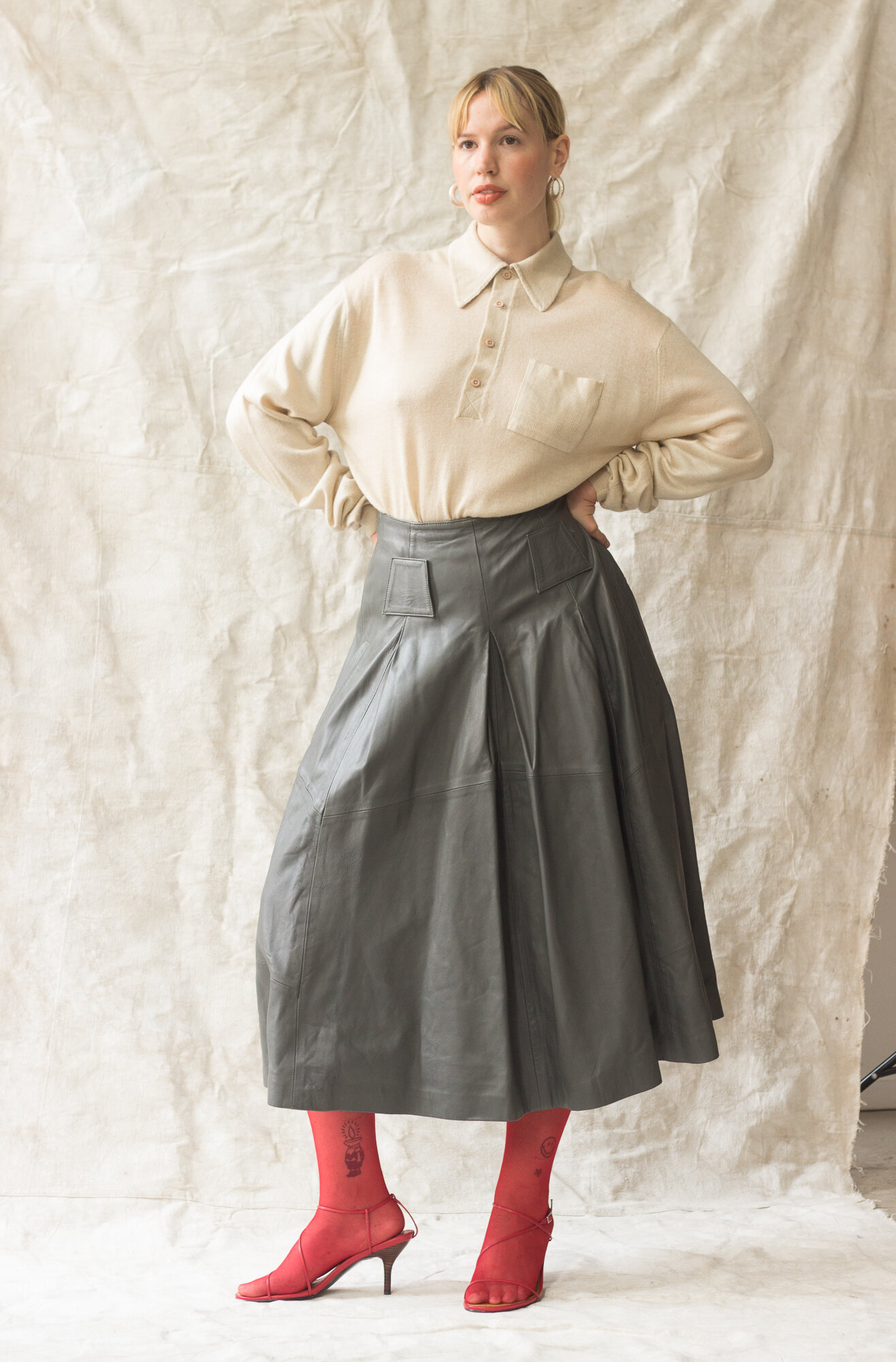 1980s Gray Leather Modernist Skirt
