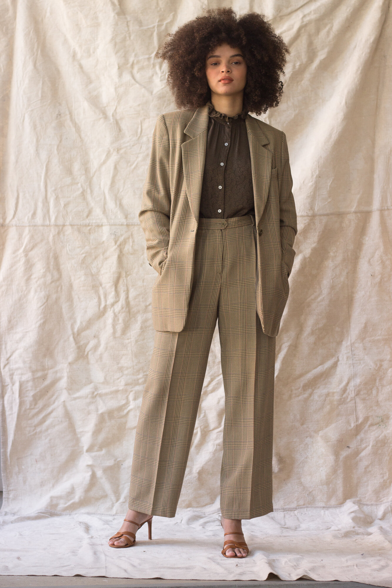 1970s YSL Olive Silk Jacquard Blouse