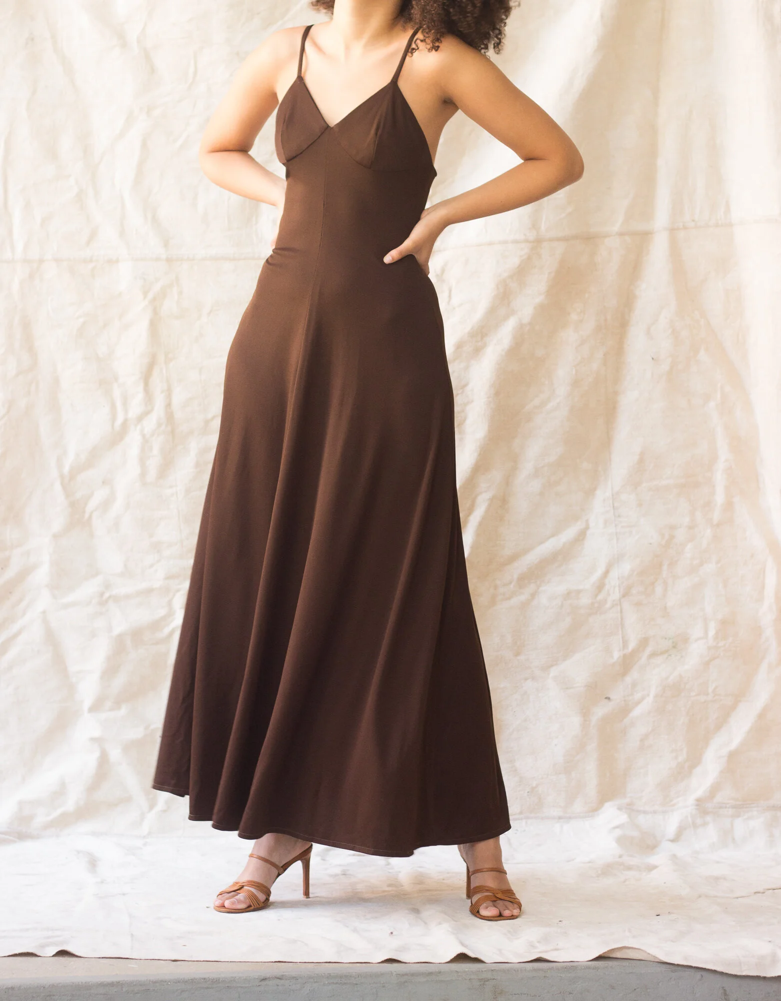 1970s Chocolate Jersey Slip Dress  Wayward Collection