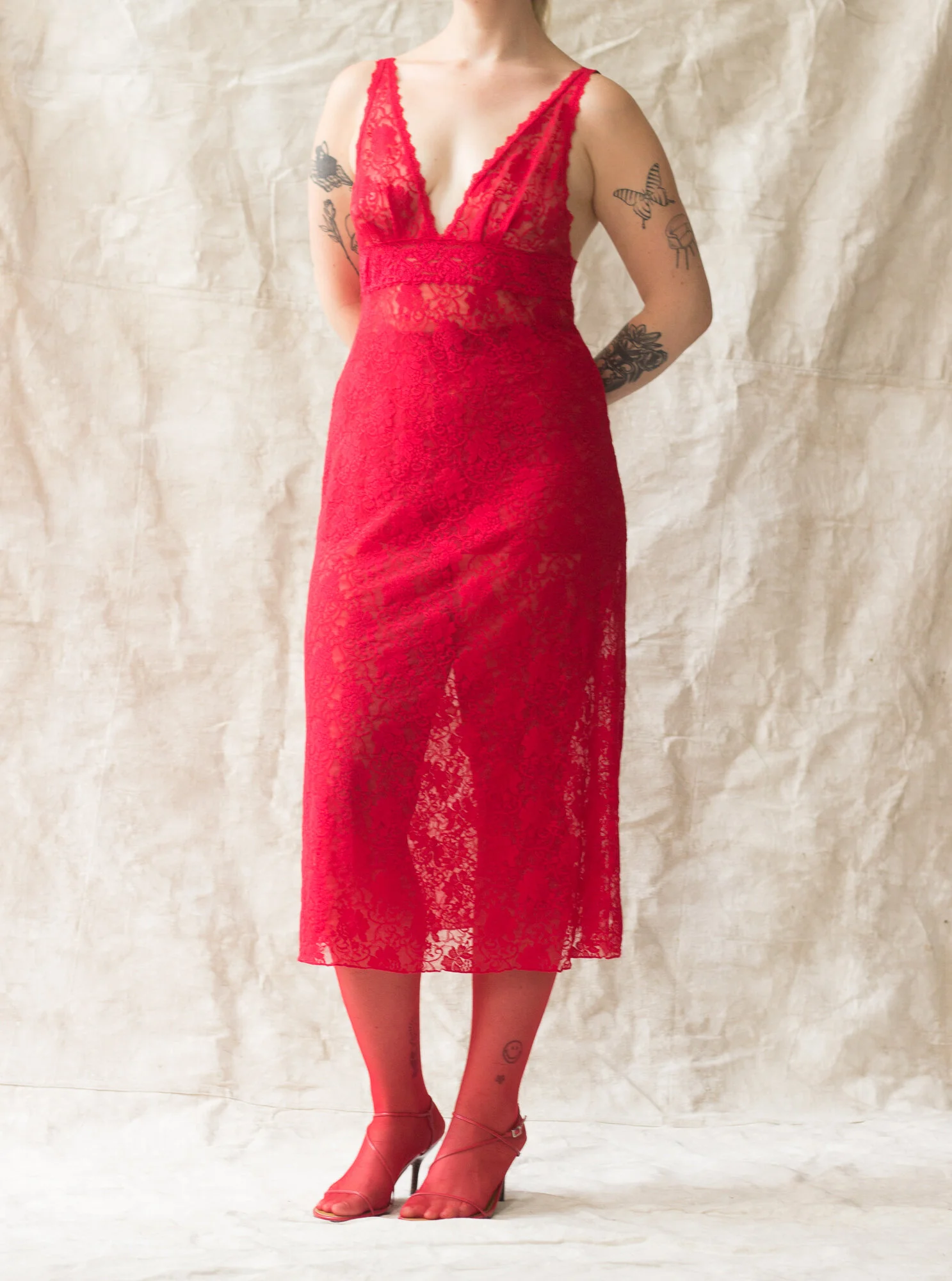 1980s Red Lace Nightgown