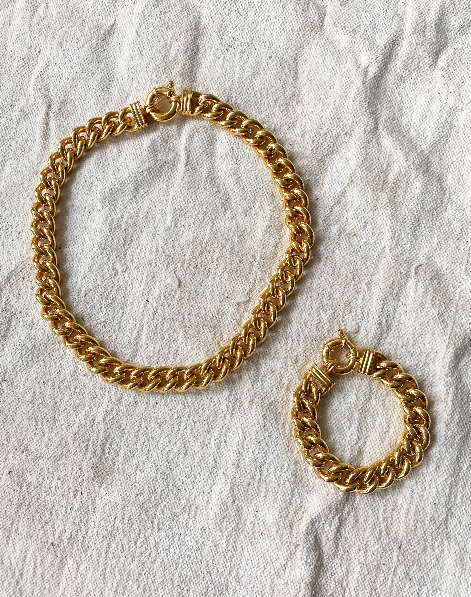 1980s Anne Klein Chunky Gold Collar and Bracelet Set