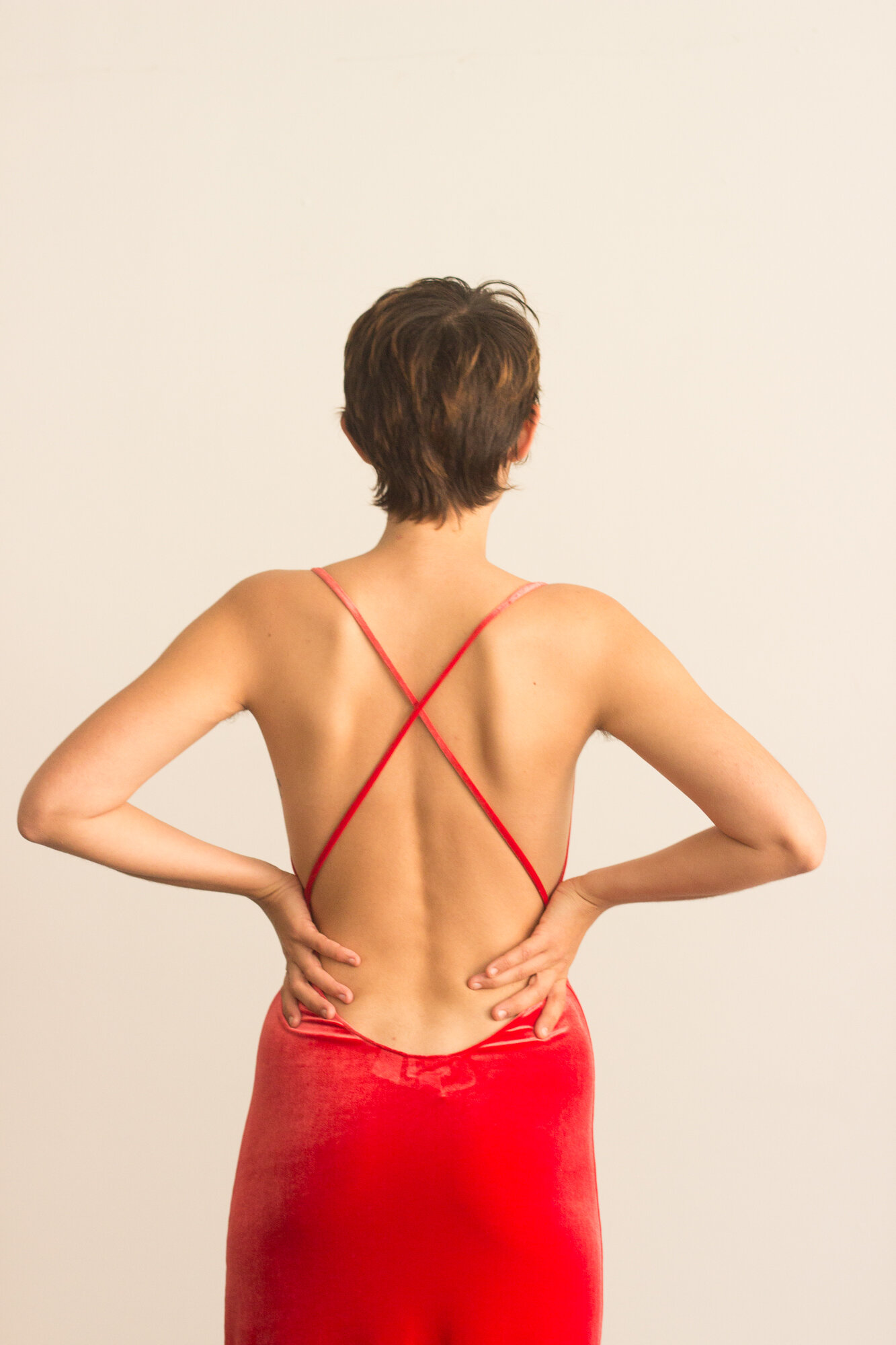 1990s Red Velvet Backless Slip Dress