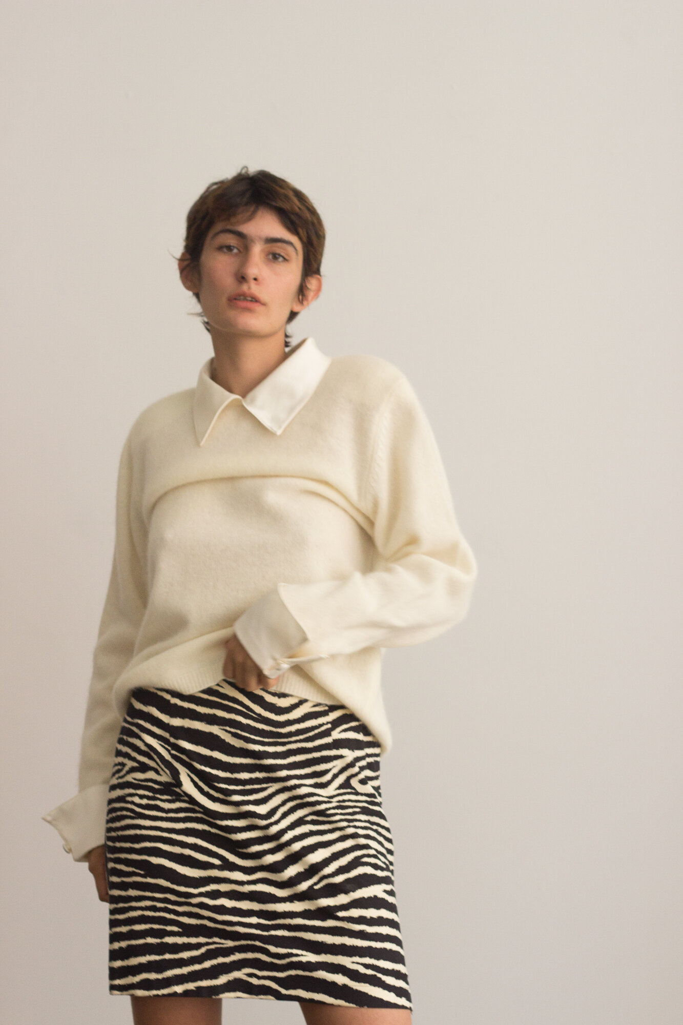 1980s Susan Bristol Creme Knit with Satin Trim