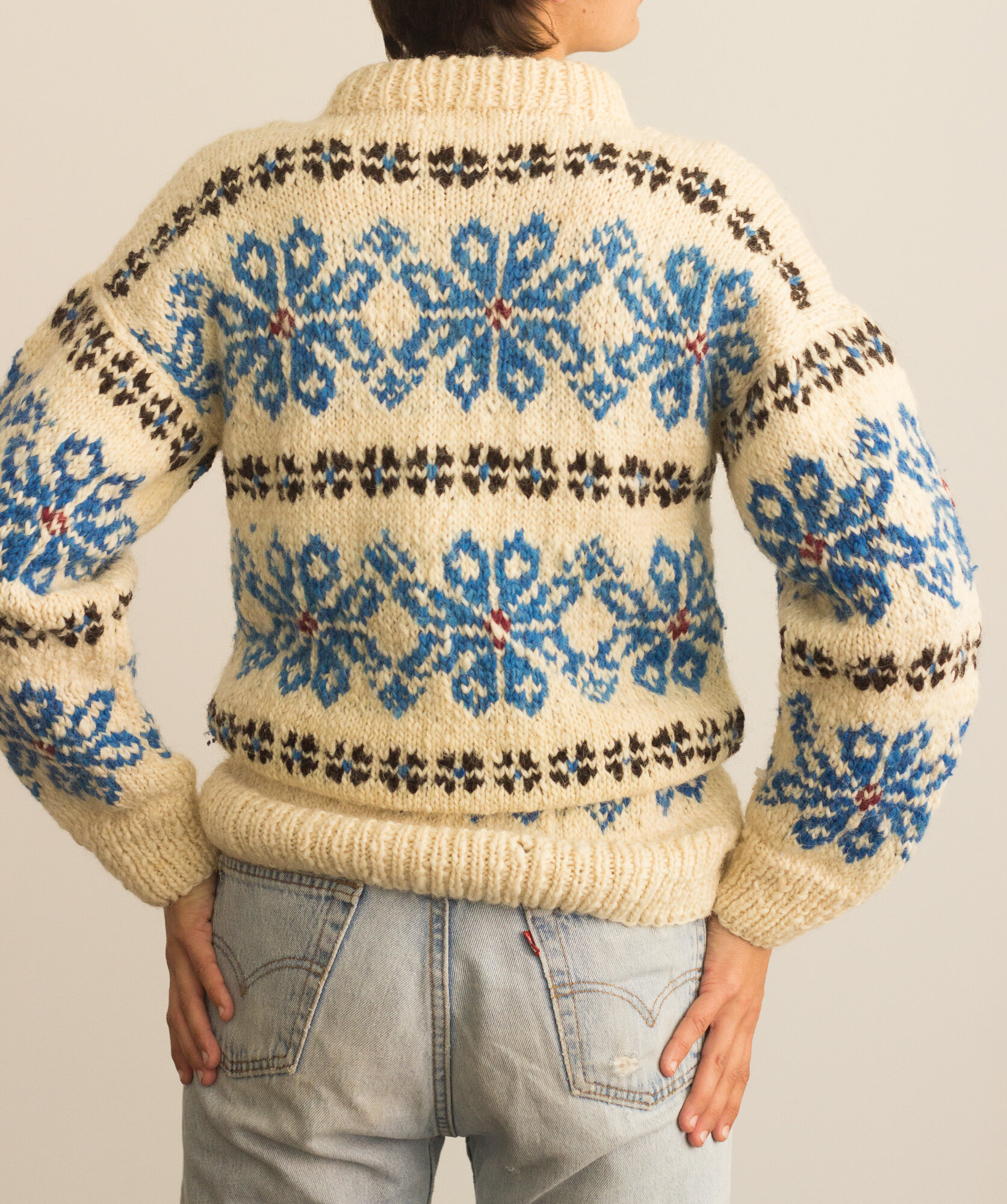 1970s Creme and Cerulean Fairisle Pullover