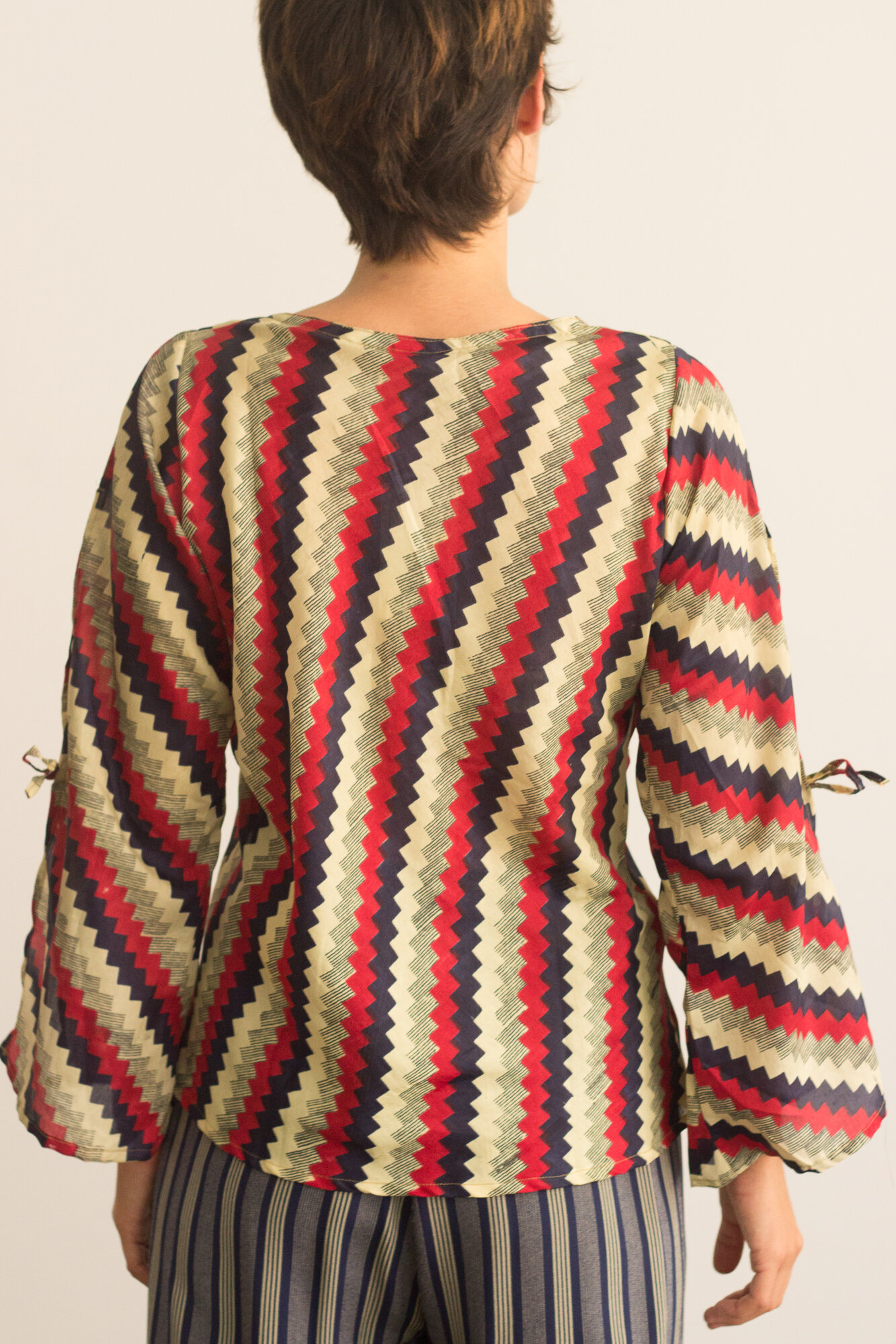 1970s Indian Silk Bell Sleeve Blouse