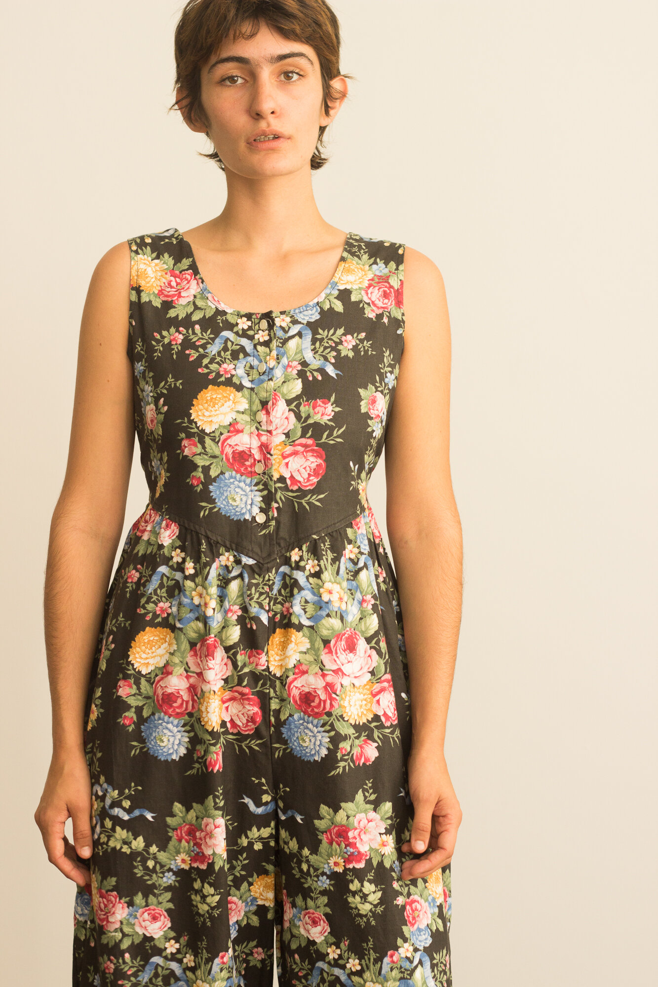 1980s Cotton Chintz Puff Jumpsuit