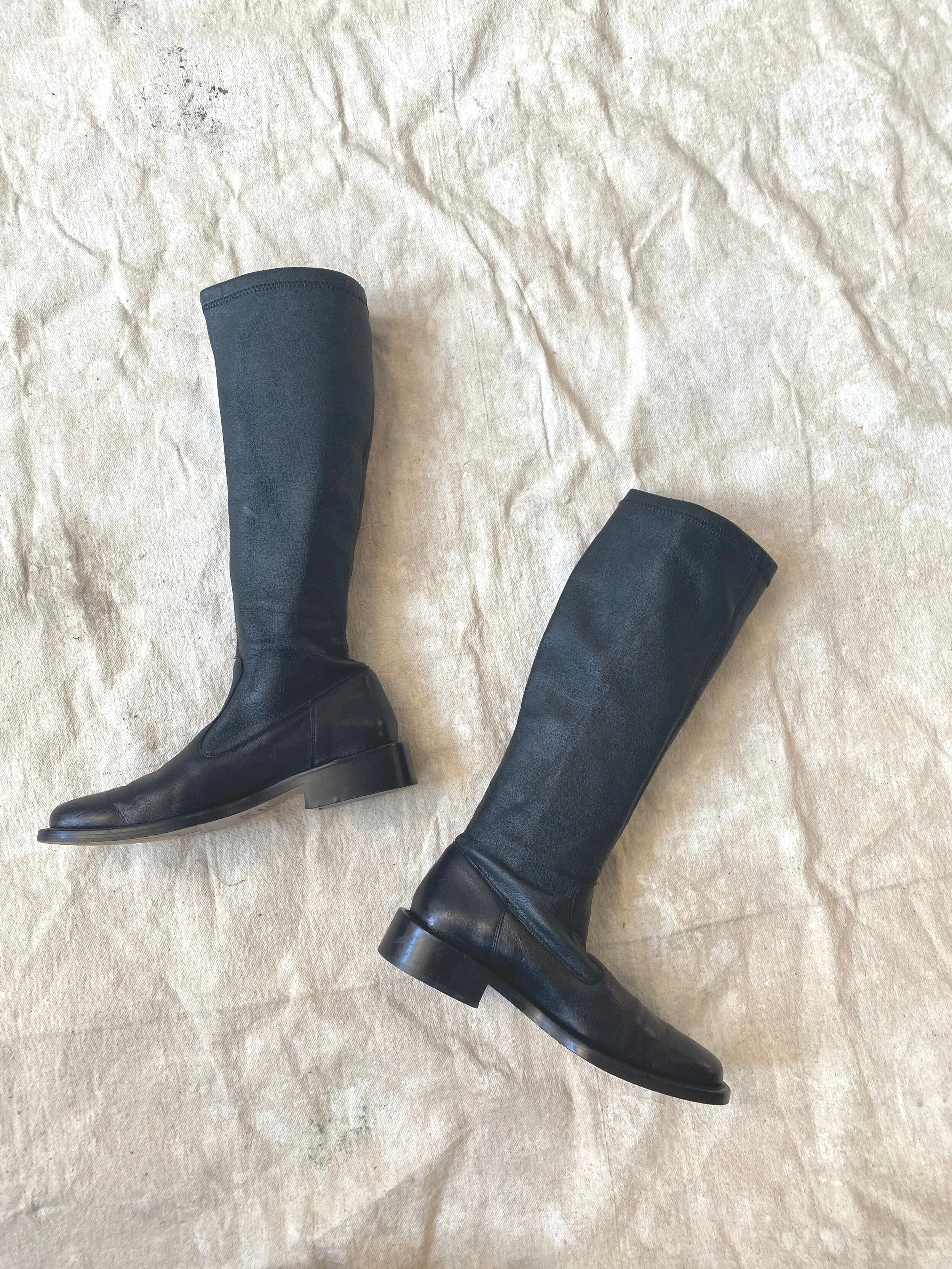 1990s J. Crew Stretch Leather Knee High Boots