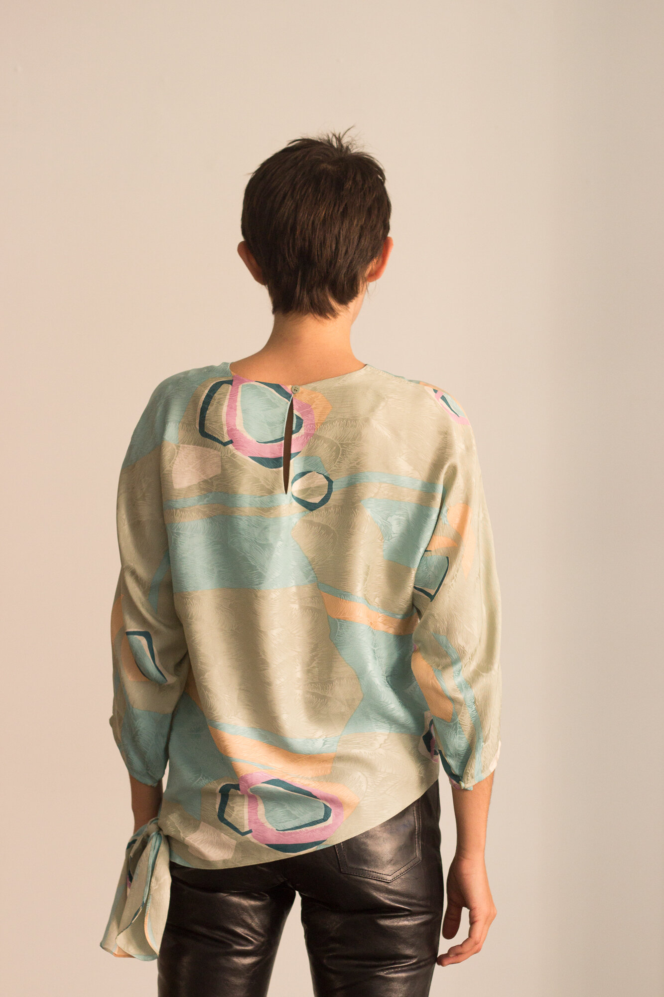 1980s Argenti Abstract Silk Asymmetrical Top