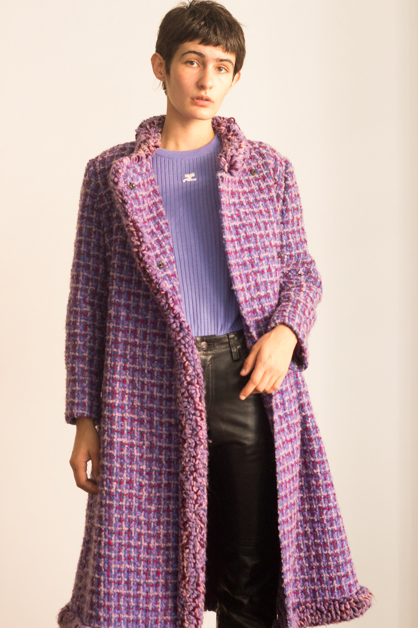 1960s Lilac Tweed Muppet Fringed Coat 