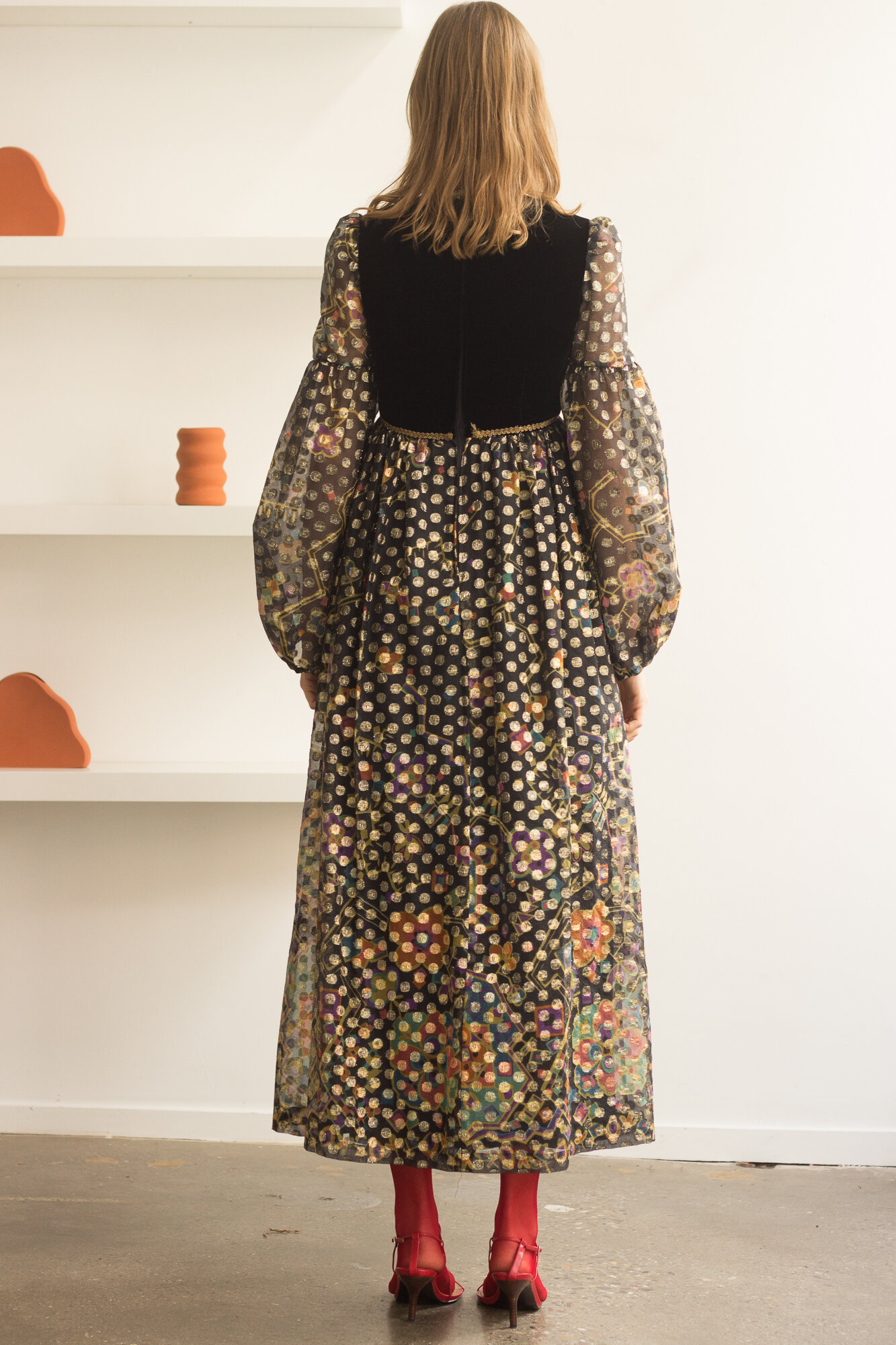 1960s Malcolm Starr Velvet and Lamé Empire Waist Gown