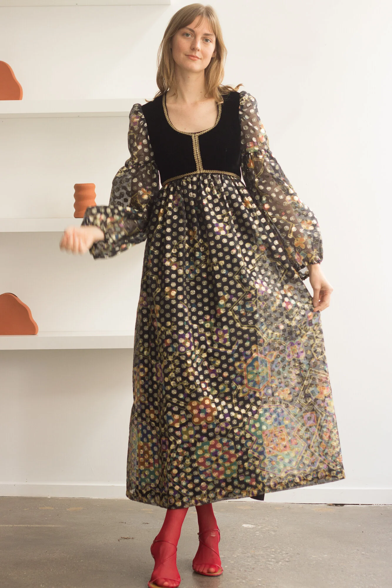 1960s Malcolm Starr Velvet and Lam Empire Waist Gown Wayward Collection 1960s Malcolm Starr Velvet and Lam Empire Waist Gown Wayward Collection