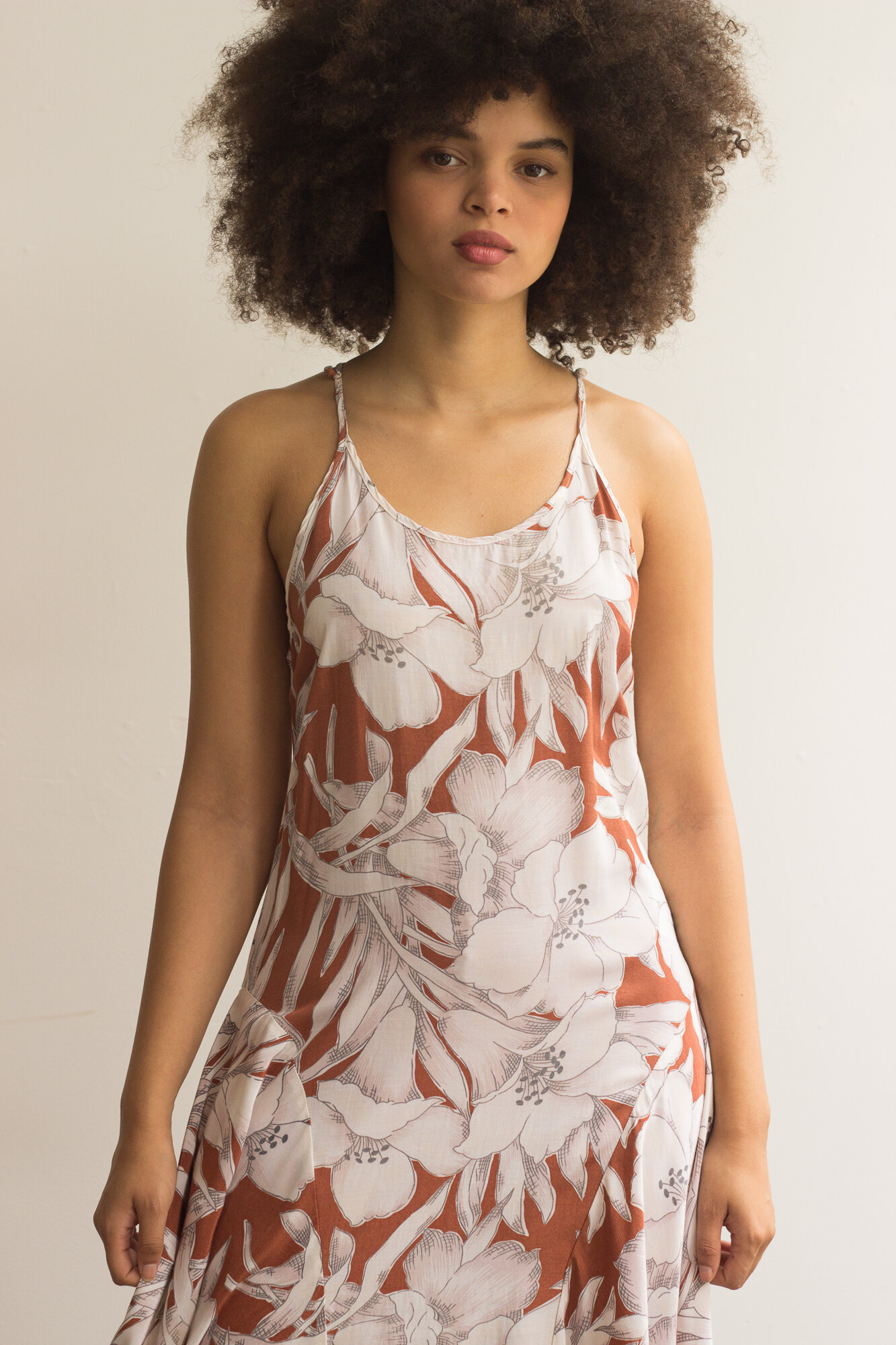 1980s Norma Kamali Hawaiian Print Bias Cut Racerback Dress