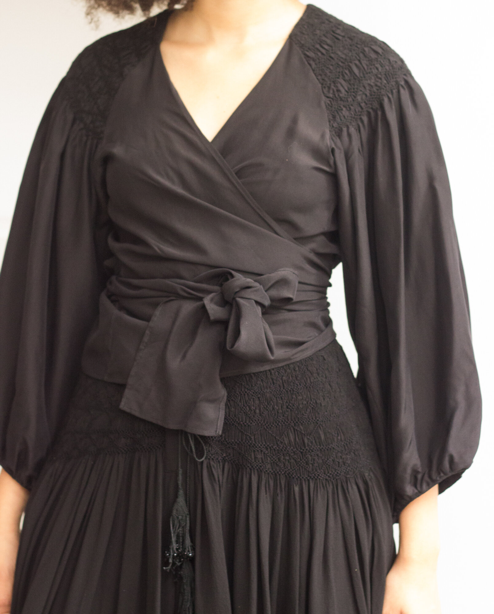 1990s Chloé Smocked Silk Peasant Top and Skirt