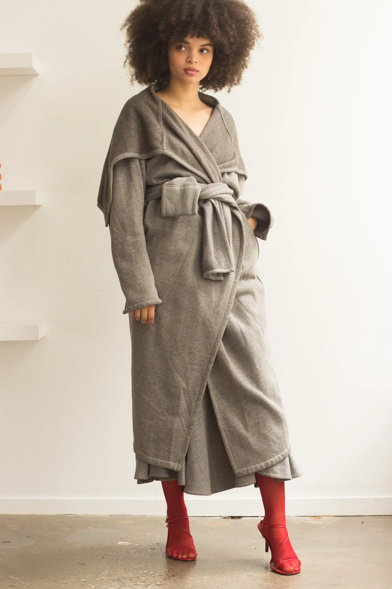 1980s Norma Kamali Athleisure Sweatshirt Wrap Coat and Maxi Skirt 