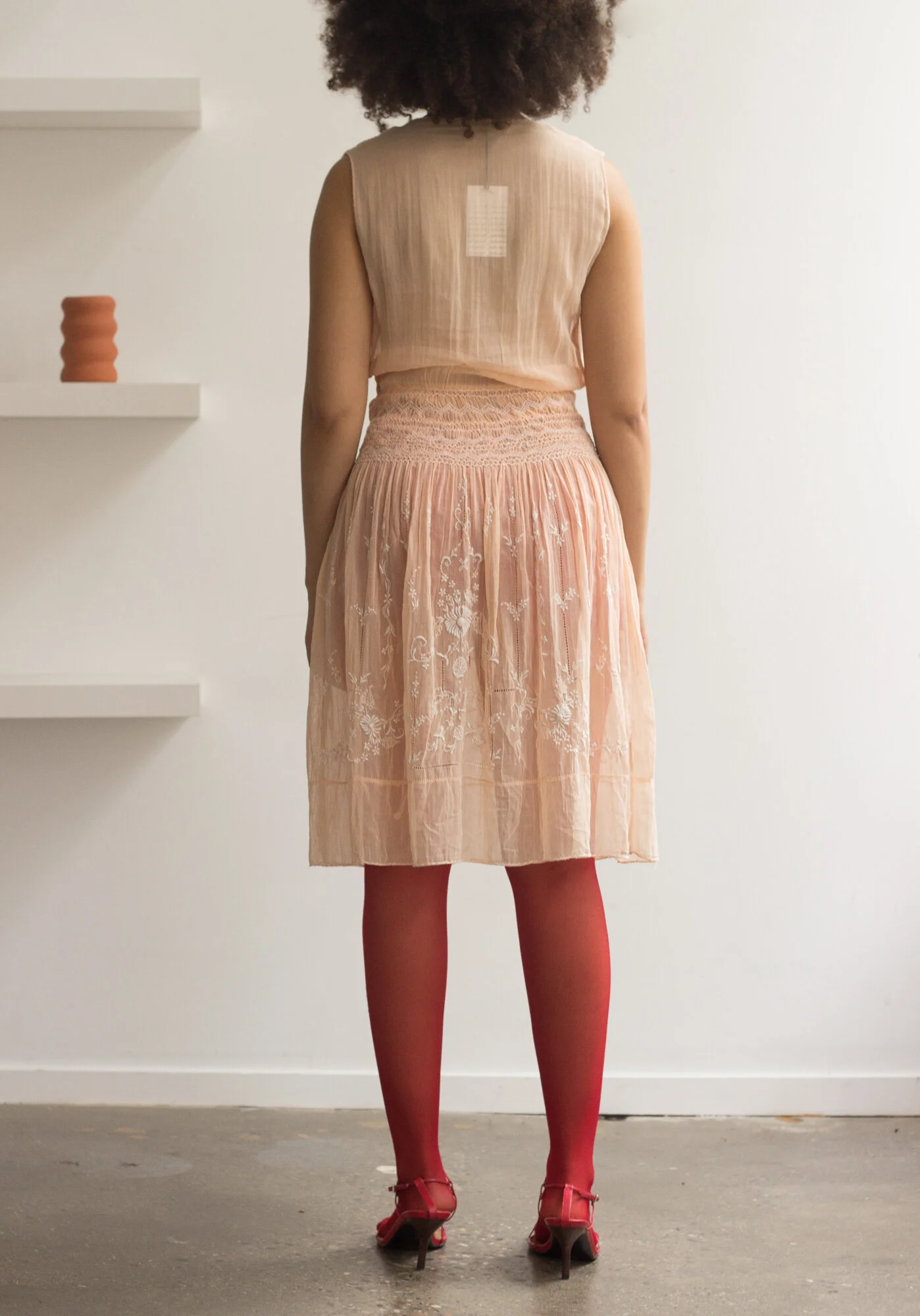 1930s Peach Cotton Voile Hungarian Embroidered Dress — Wayward Collection