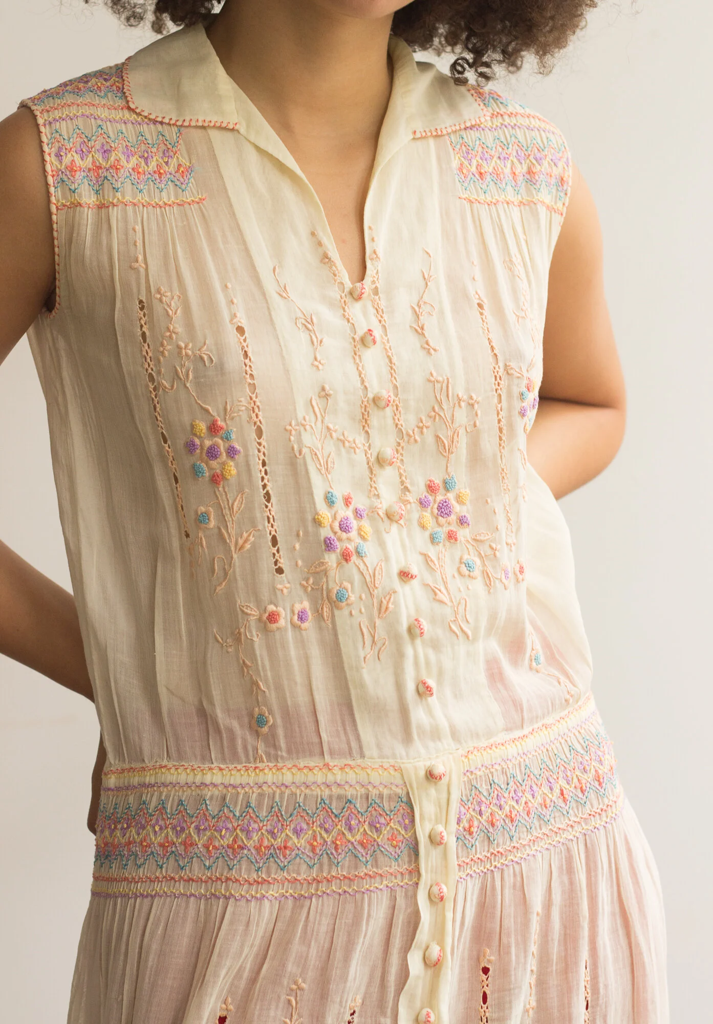 1920s Hungarian Voile Dress with Candy Colored Embroidery Wayward Collection 1920s Hungarian Voile Dress with Candy Colored Embroidery Wayward Collection