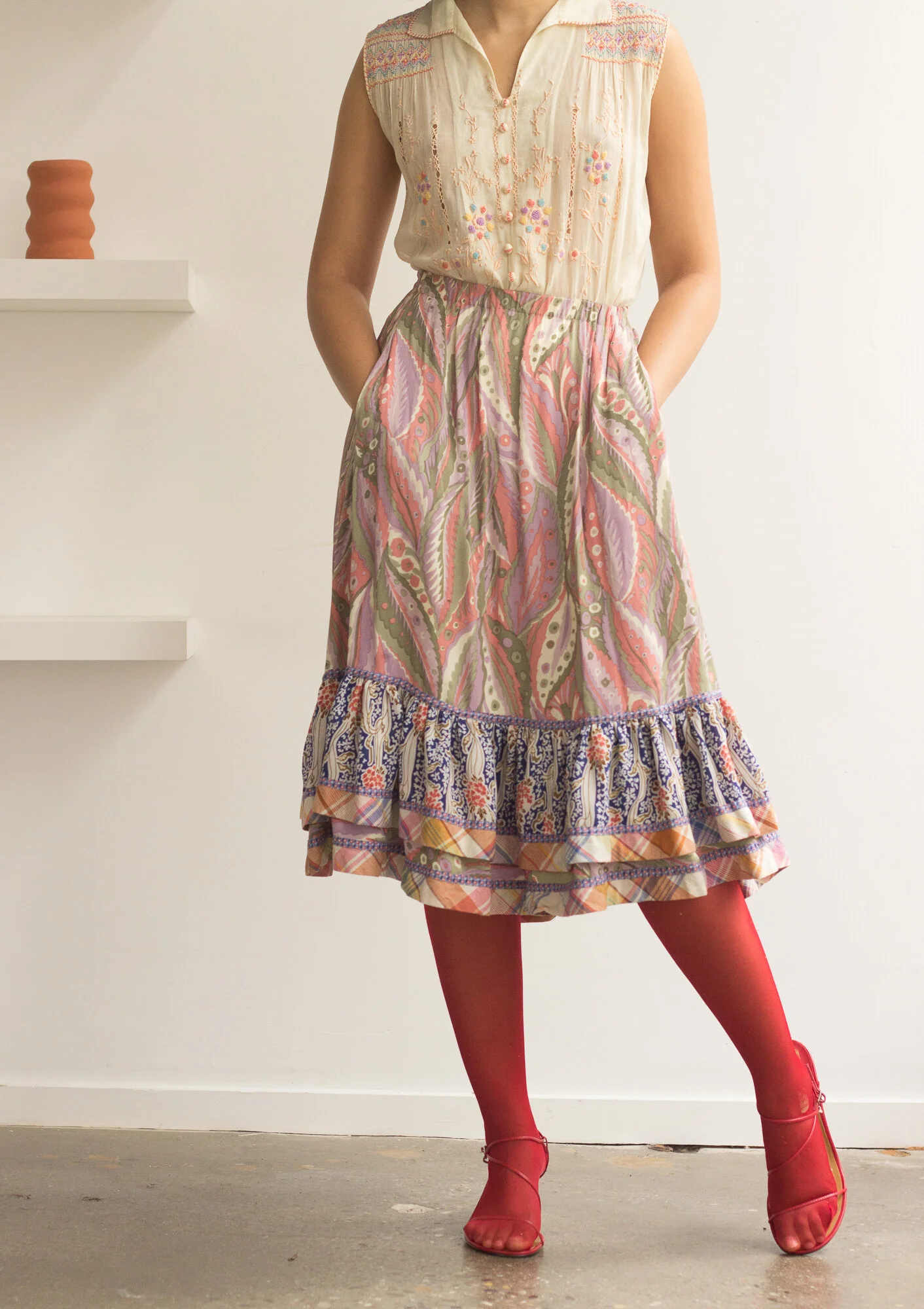 1980s KOOS Van den Akker Paisley Ruffled Peasant Skirt
