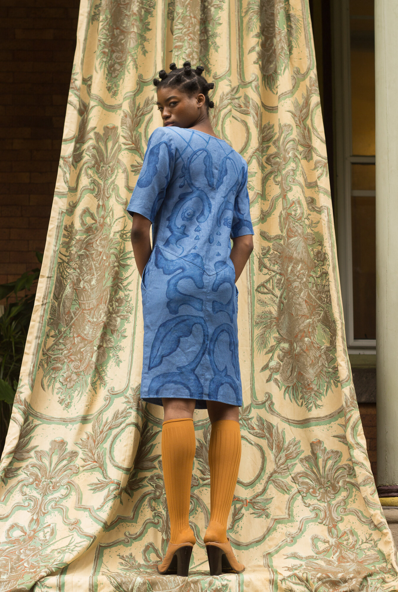 Hand-Painted Delft Motif Vintage Yves Saint Laurent Dress