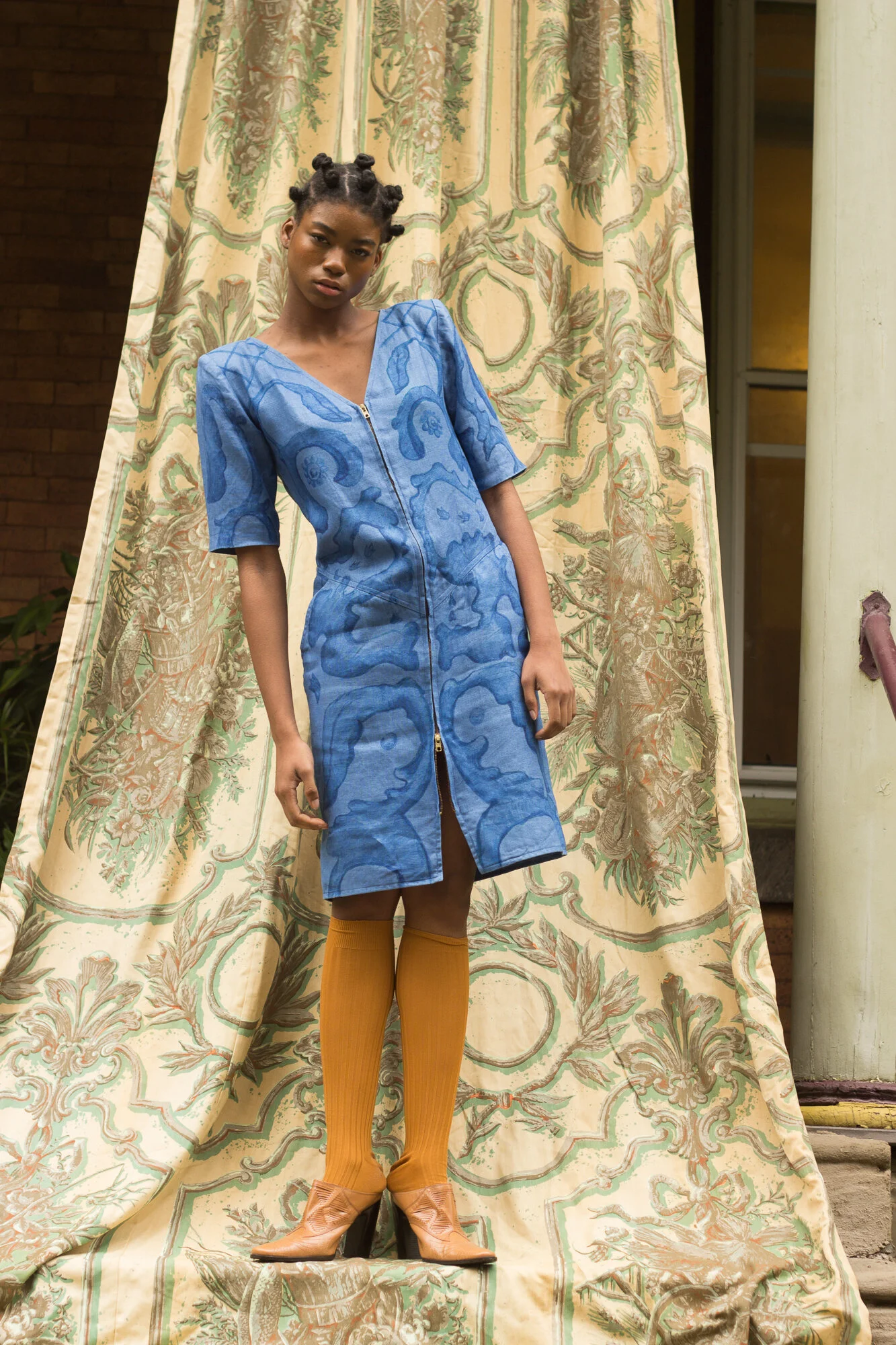 Hand-Painted Delft Motif Vintage Yves Saint Laurent Dress  Wayward  Collection